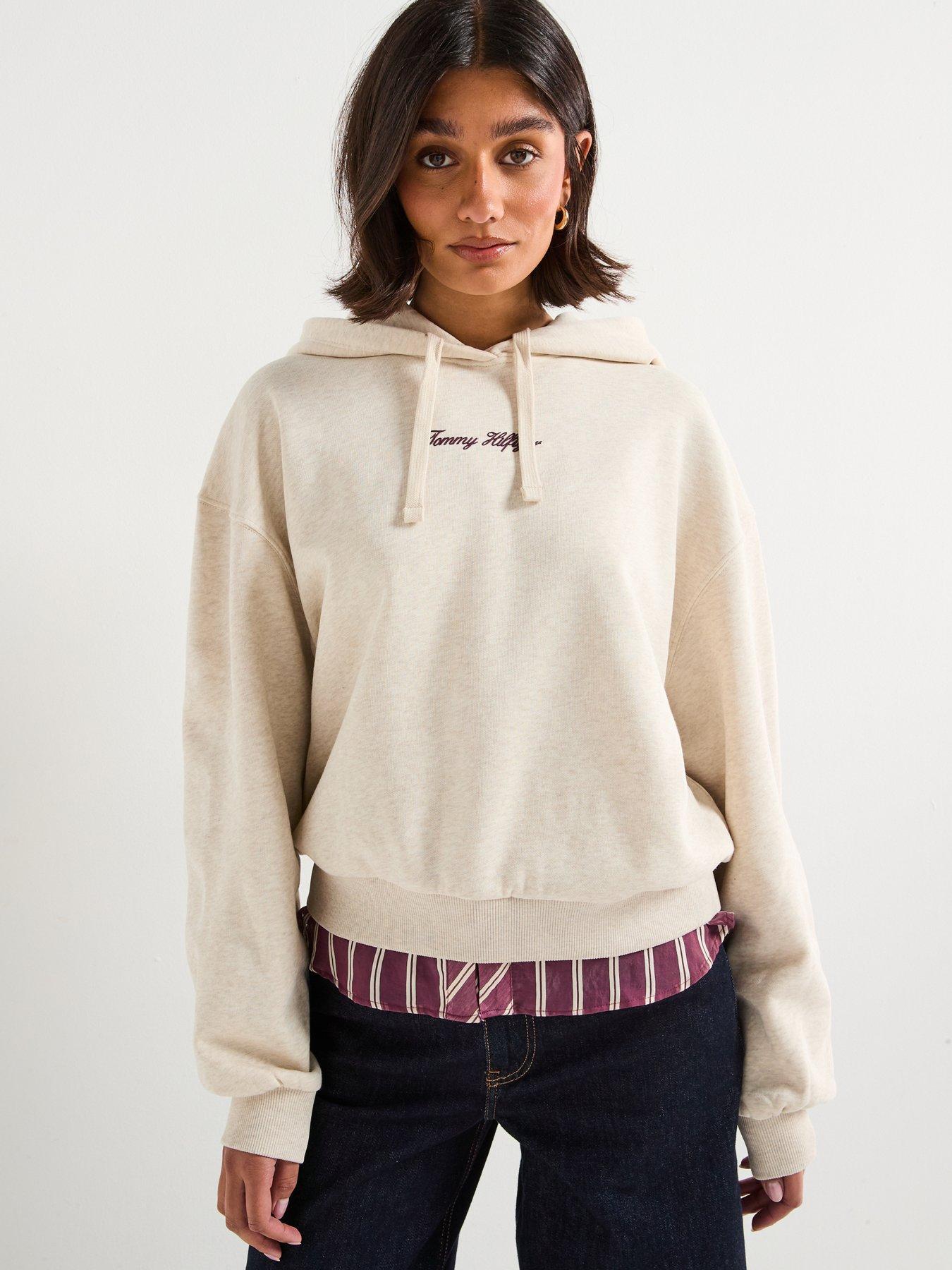 Image 4 of 6 of Tommy Hilfiger Classic Script Fleece Hoodie - Beige