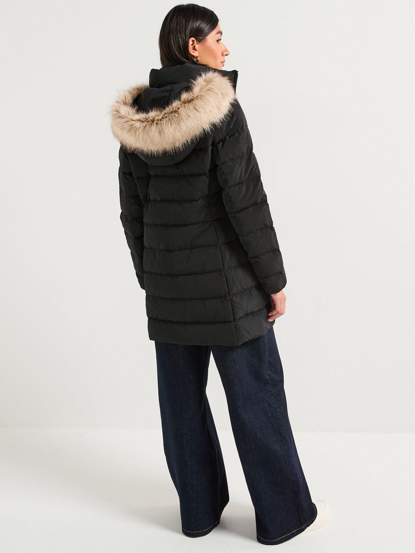  image of tommy-hilfiger-mid-length-slim-puffer-coat-with-fur-hood-black
