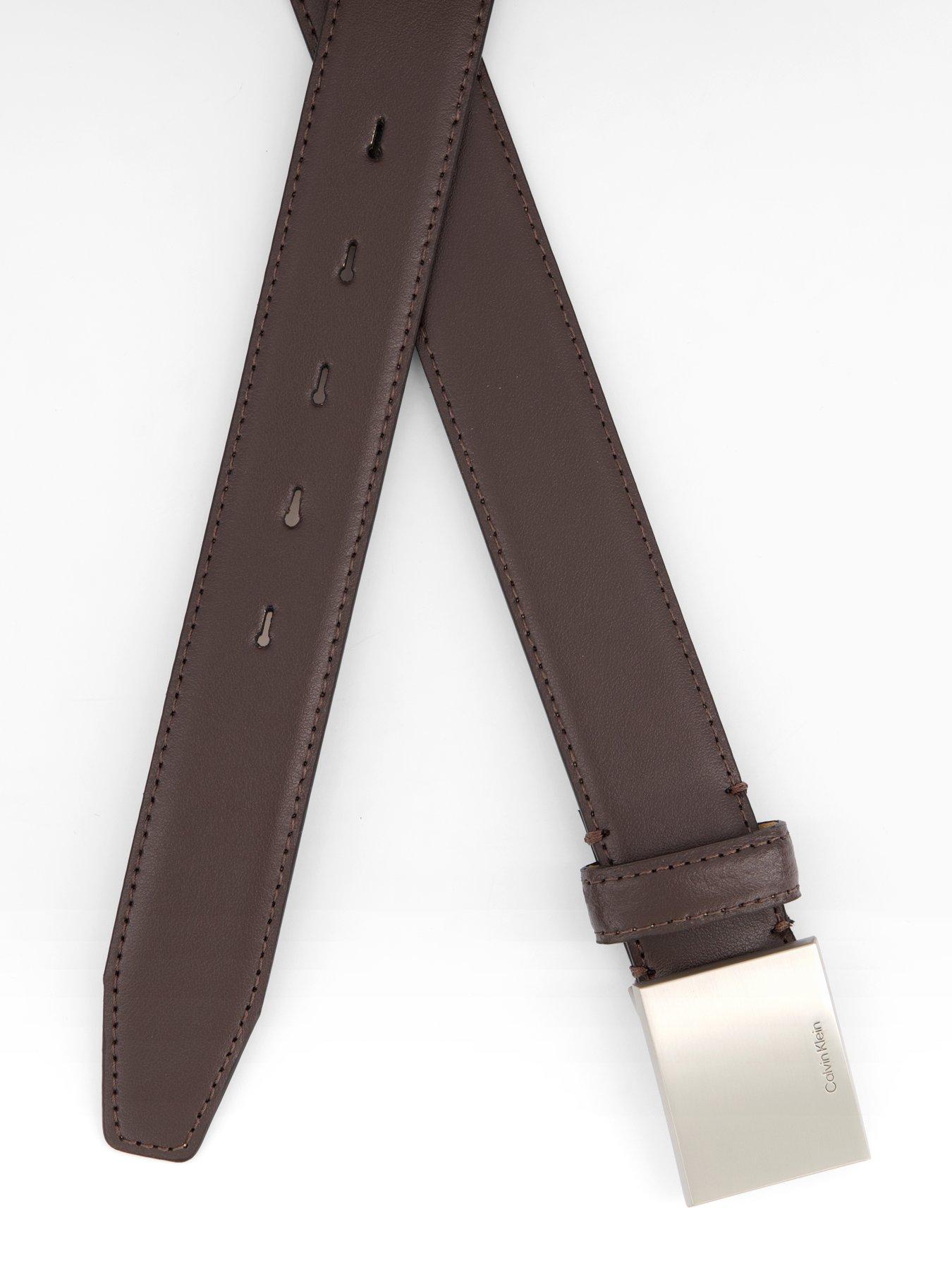 Image 4 of 4 of Calvin Klein Plaque Buckle Leather Belt - Brown