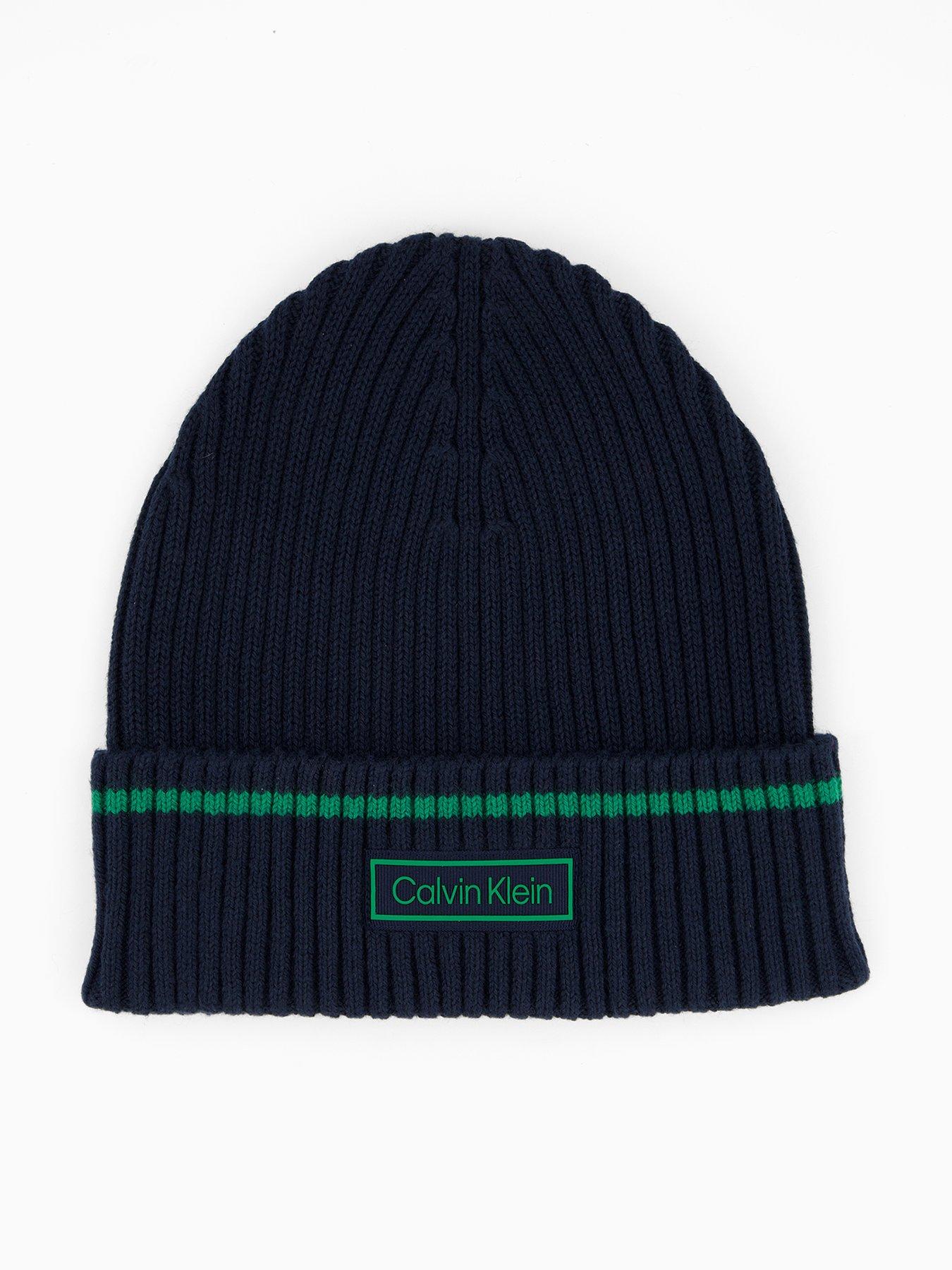 Image 1 of 4 of Calvin Klein Patch Rib Cotton Tipping Beanie - Green