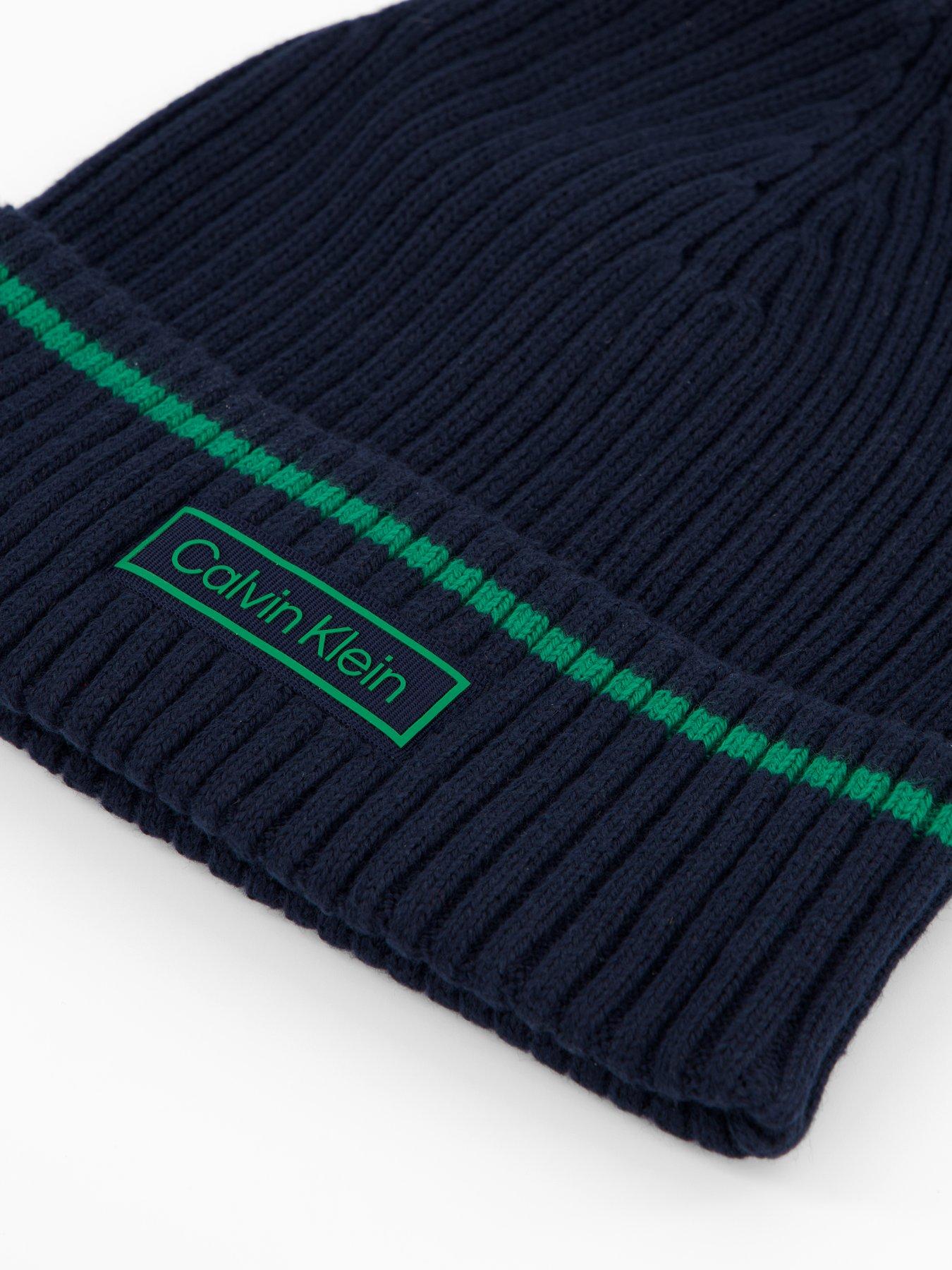 Image 3 of 4 of Calvin Klein Patch Rib Cotton Tipping Beanie - Green