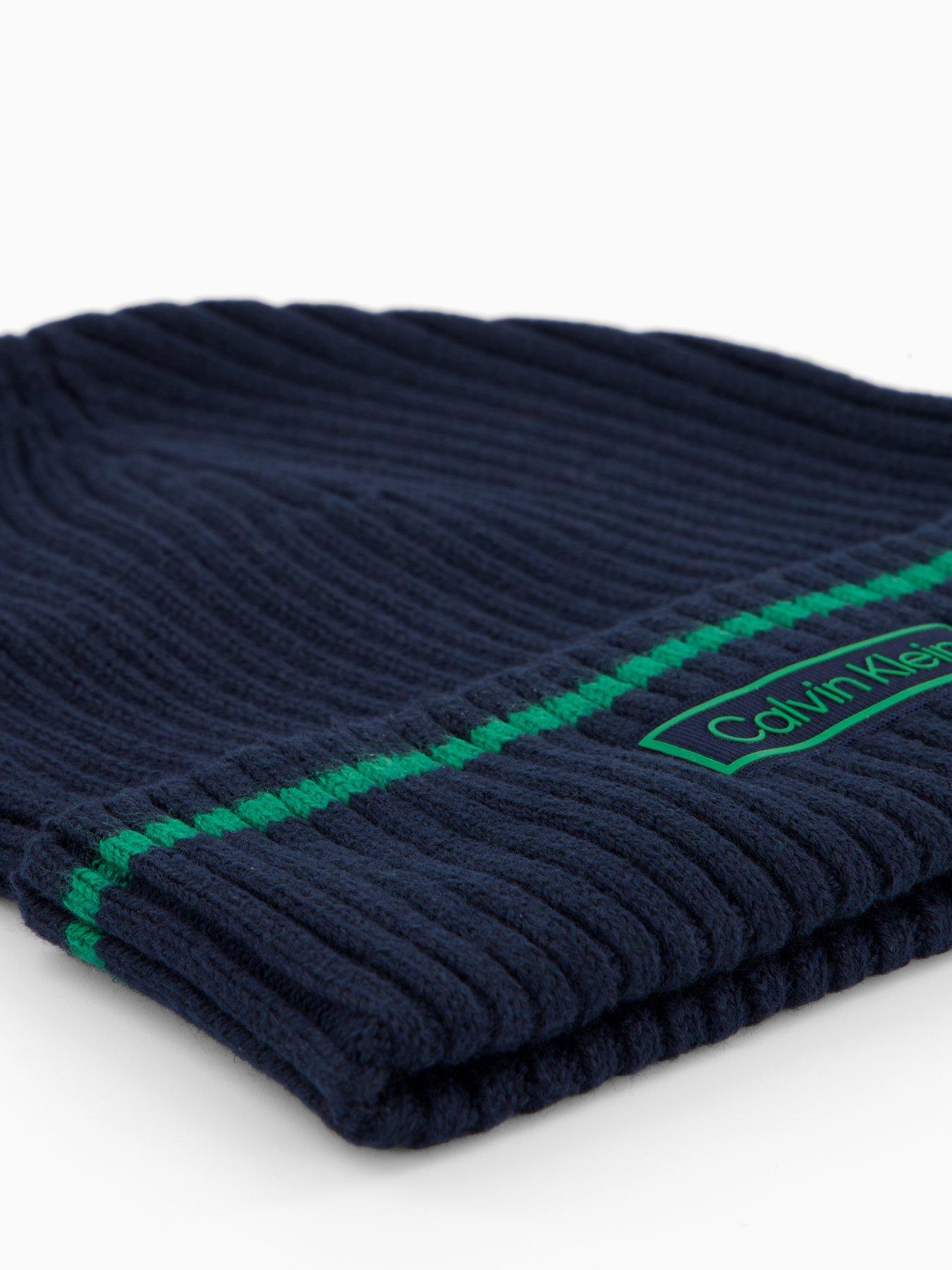 Image 4 of 4 of Calvin Klein Patch Rib Cotton Tipping Beanie - Green