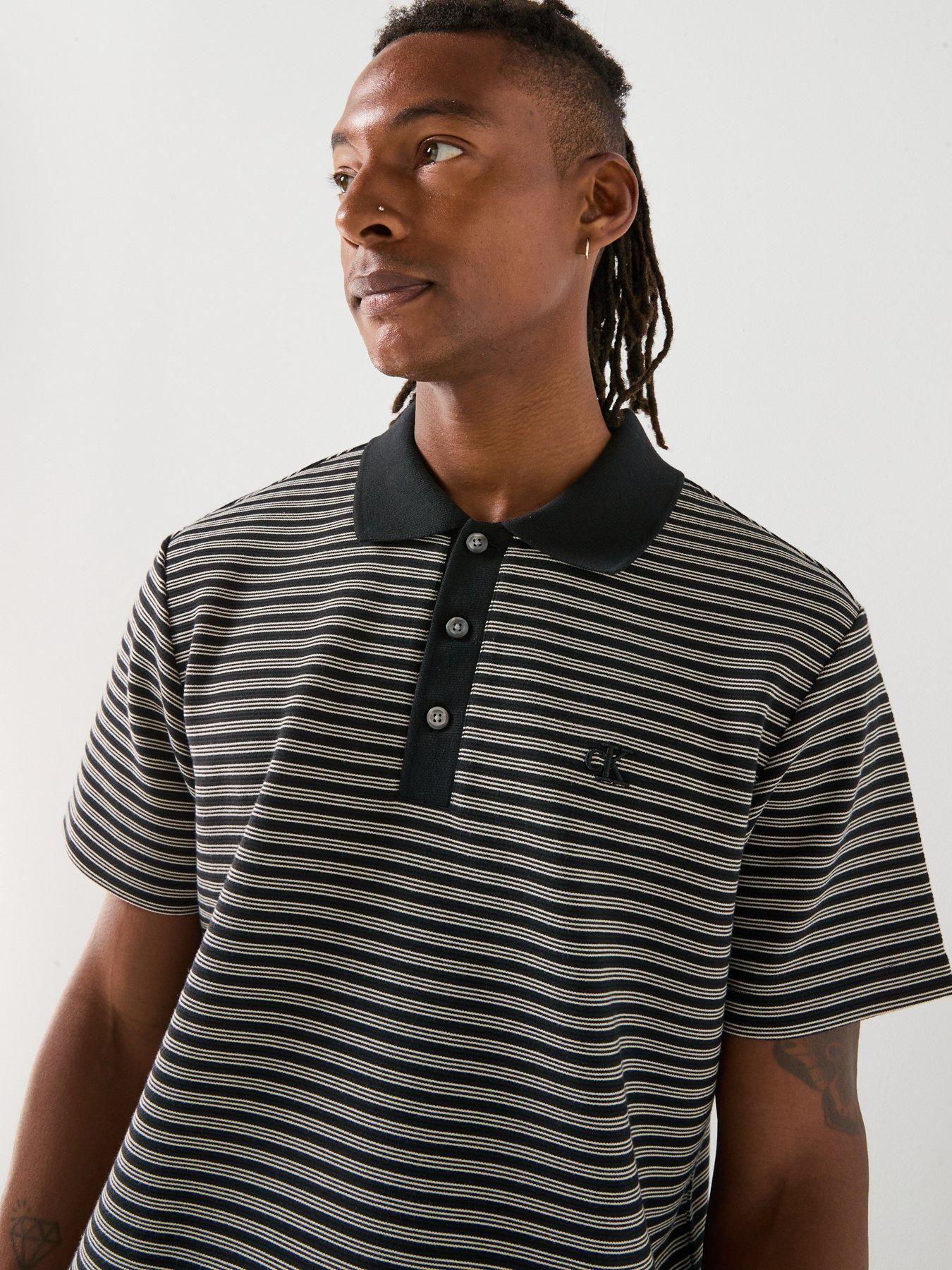 Image 4 of 5 of Calvin Klein Striped Ottoman Polo Shirt - Black