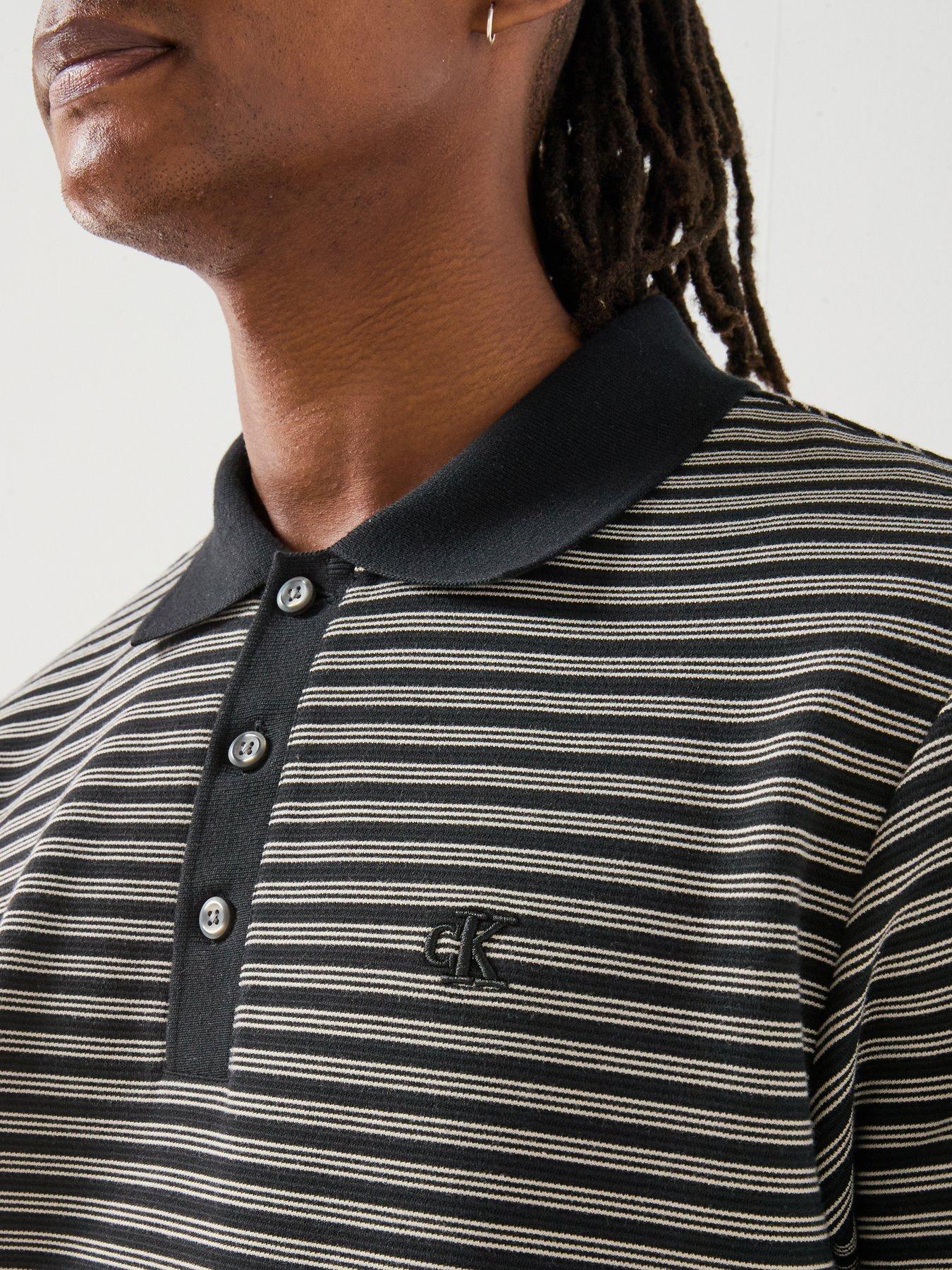Image 5 of 5 of Calvin Klein Striped Ottoman Polo Shirt - Black