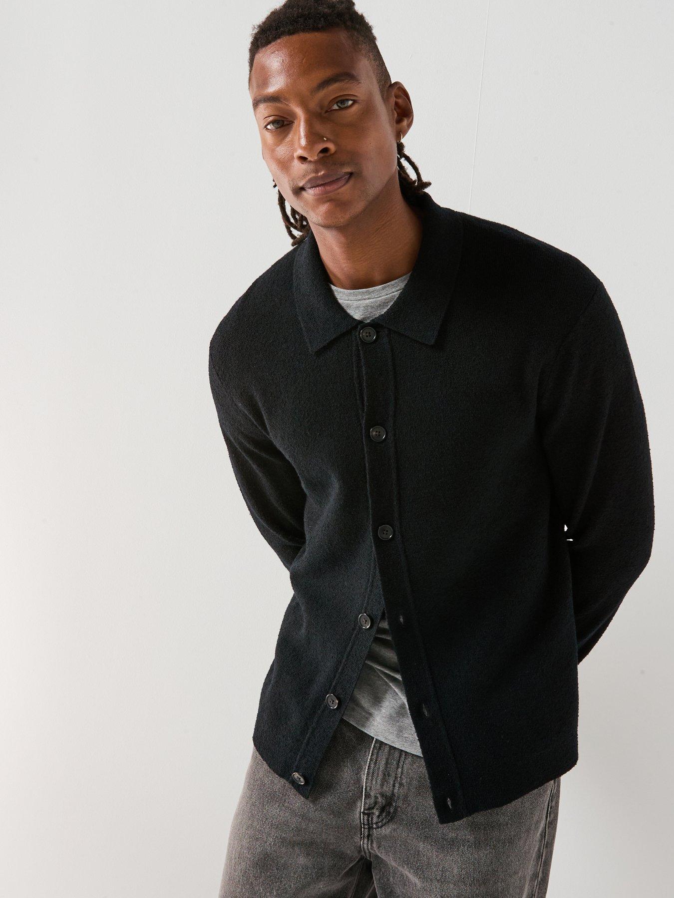 Image 1 of 6 of Calvin Klein Boucle Button Front Knitted Cardigan - Black