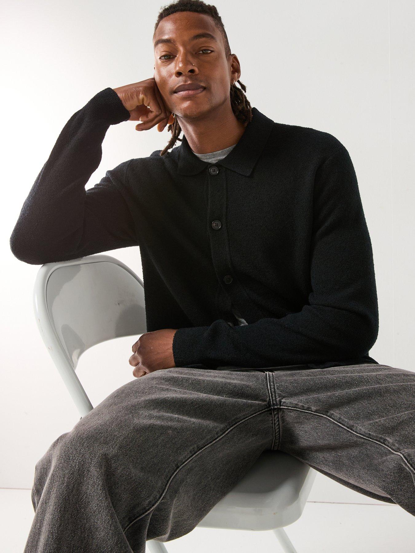 Image 4 of 6 of Calvin Klein Boucle Button Front Knitted Cardigan - Black