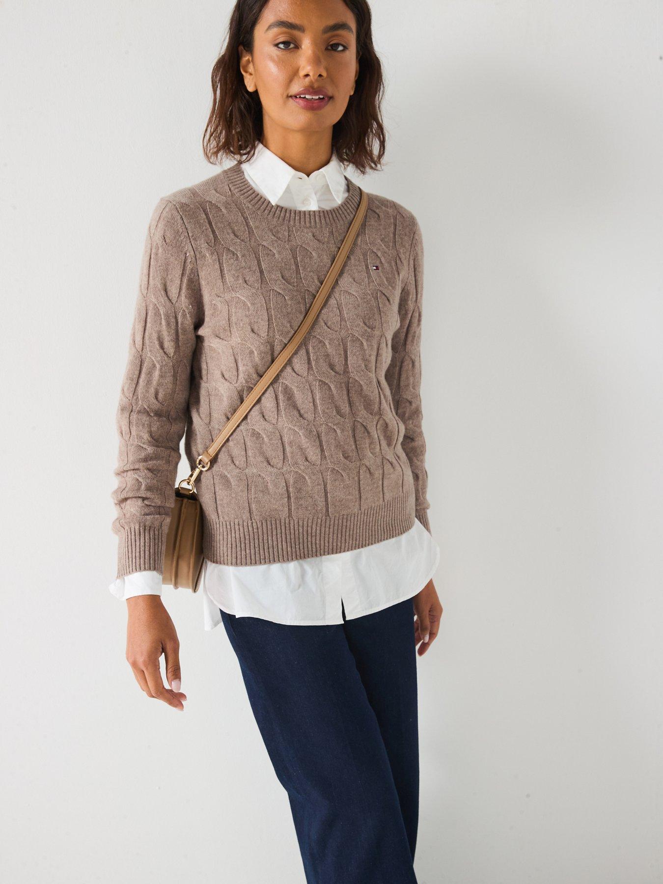  image of tommy-hilfiger-soft-wool-cable-knit-jumper-beige