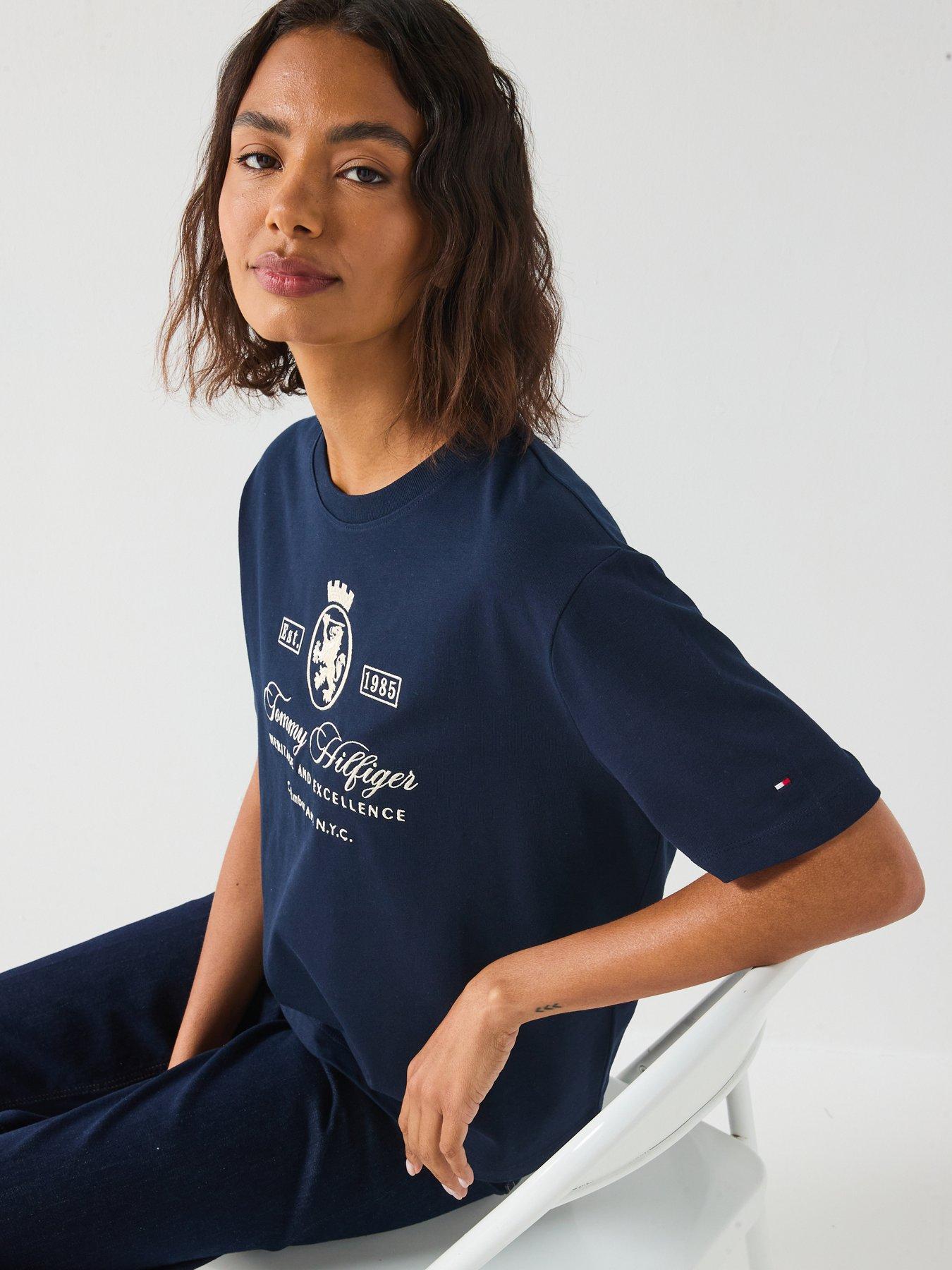  image of tommy-hilfiger-varsity-crest-realx-short-sleeve-t-shirt-blue