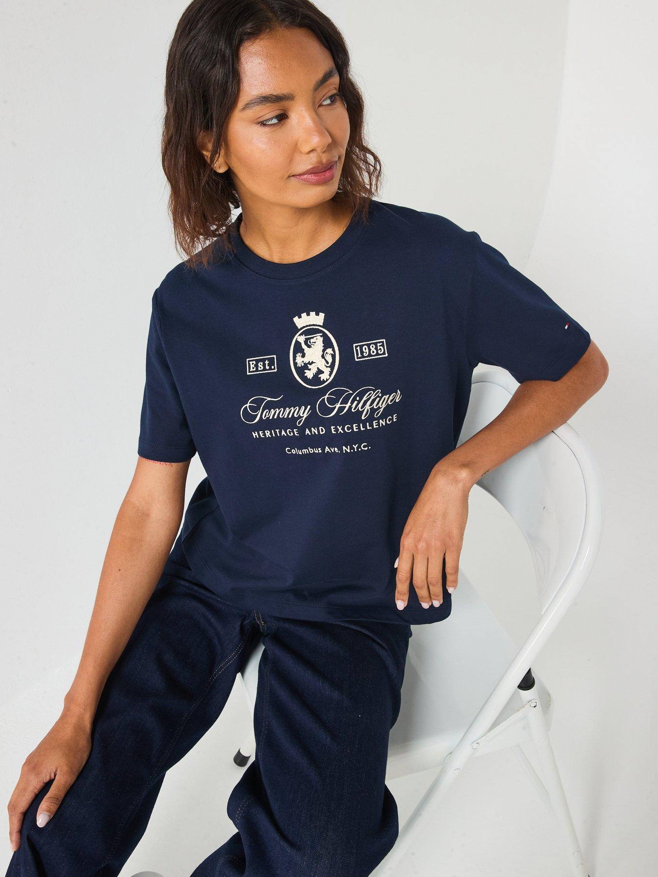  image of tommy-hilfiger-varsity-crest-realx-short-sleeve-t-shirt-blue