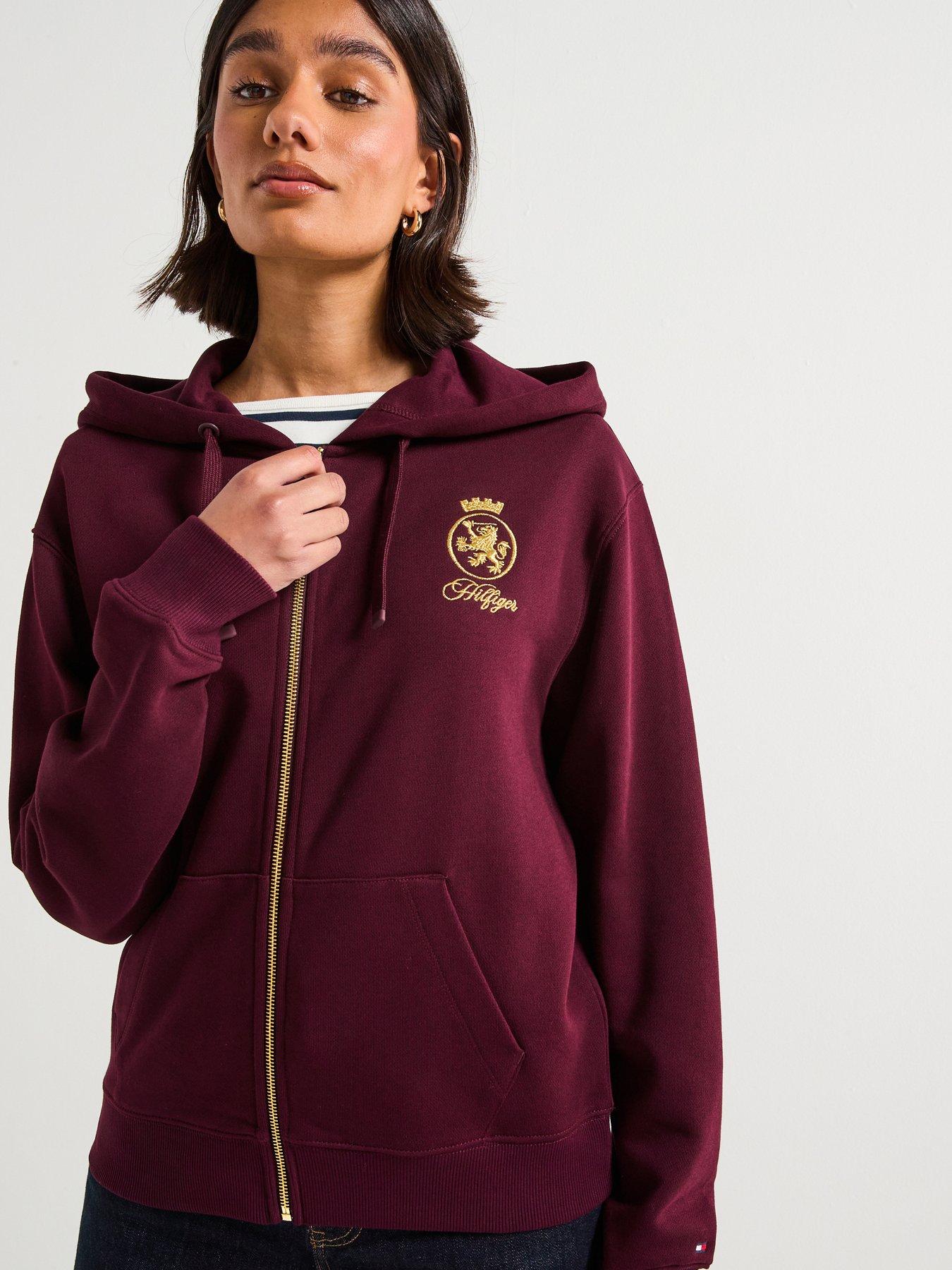 Image 1 of 6 of Tommy Hilfiger Gold Crest Terry Zip Hoodie - Red