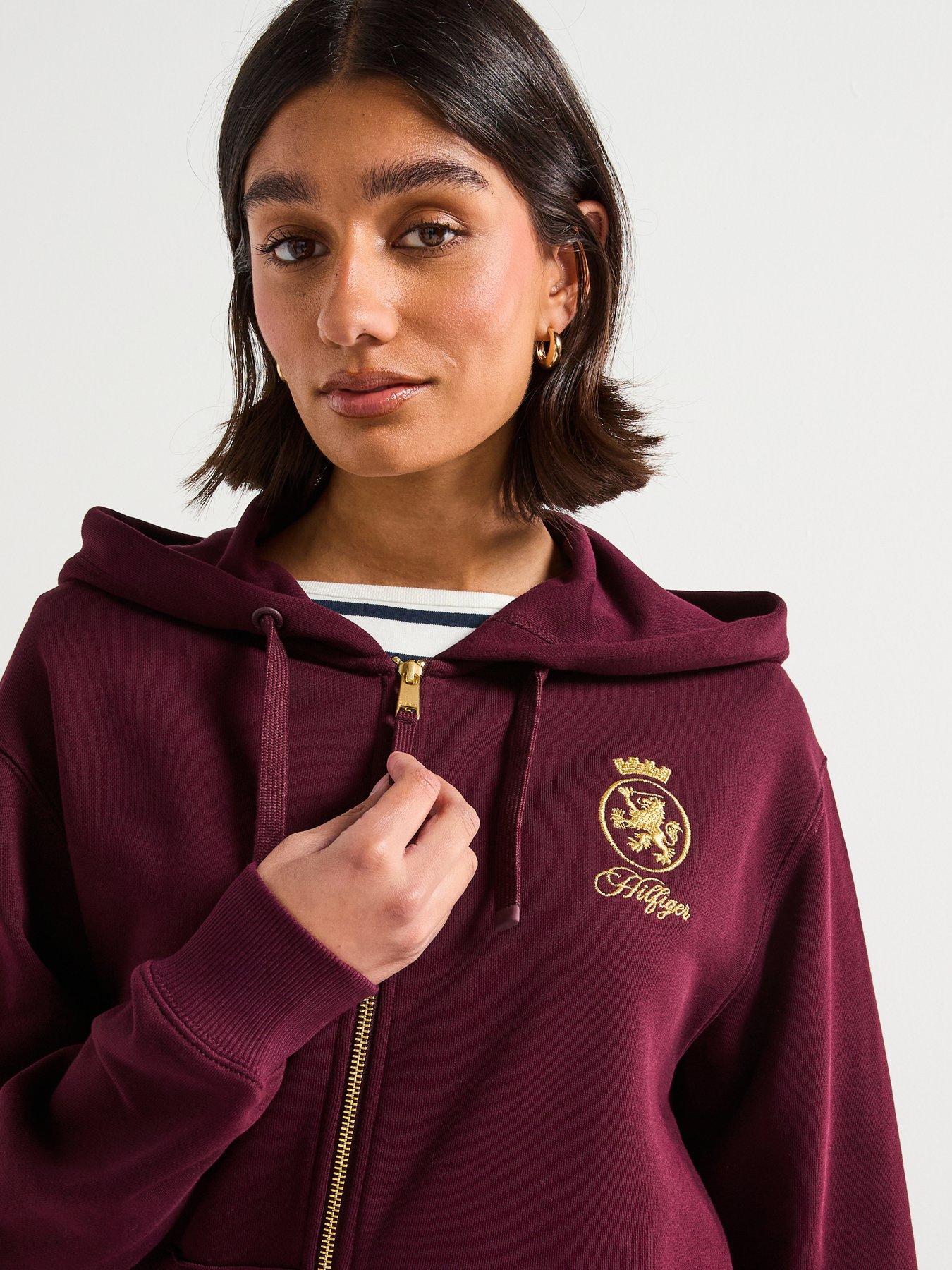 Image 3 of 6 of Tommy Hilfiger Gold Crest Terry Zip Hoodie - Red