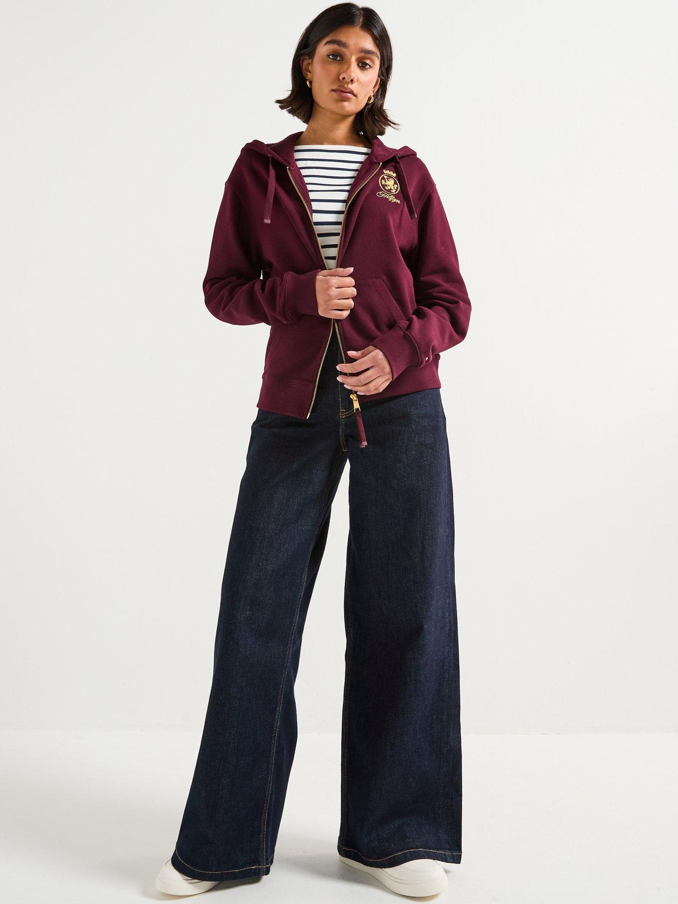 Image 5 of 6 of Tommy Hilfiger Gold Crest Terry Zip Hoodie - Red