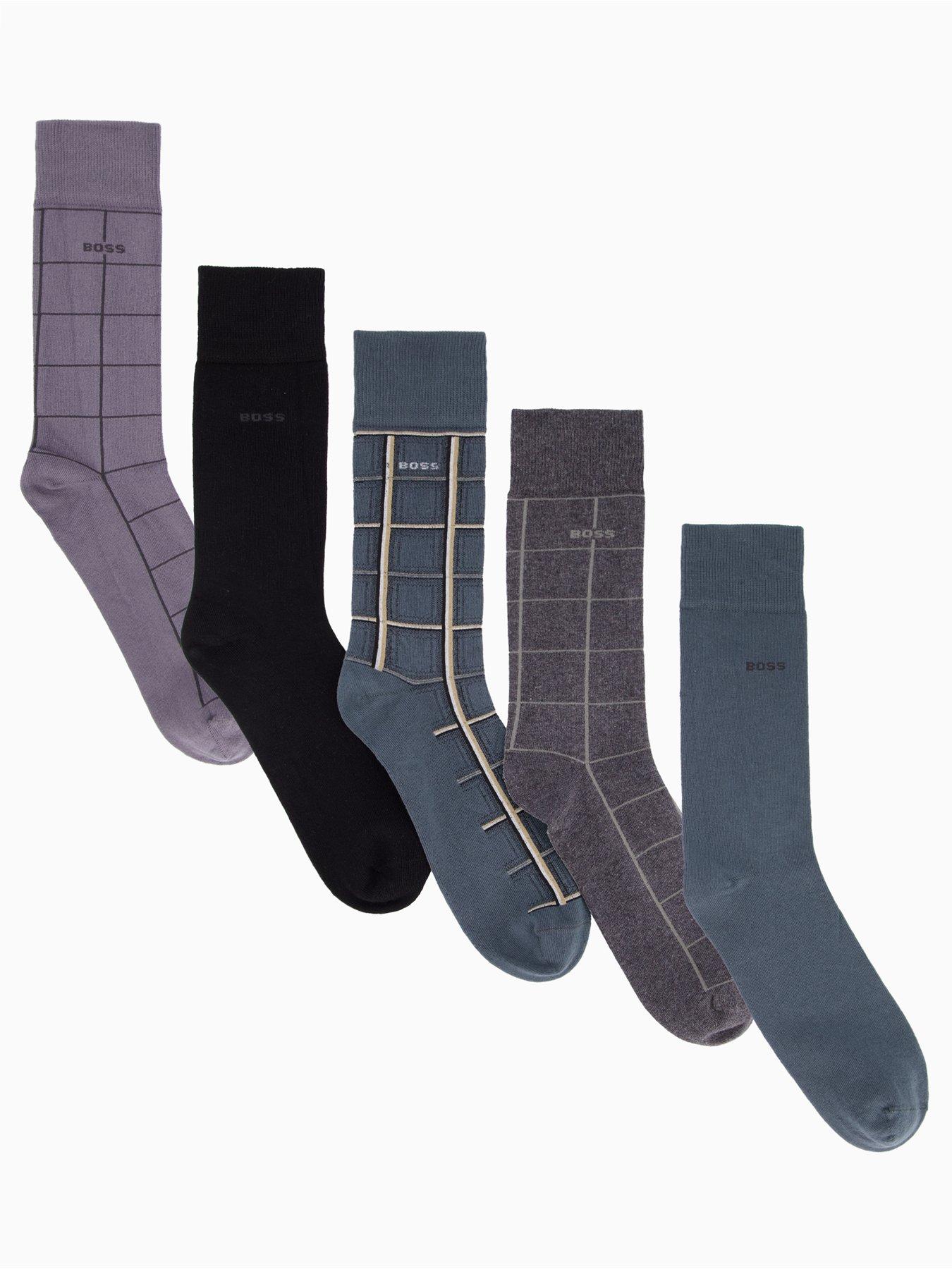 BOSS Bodywear 5 Pack Check Crew Sock Gift Set - Grey