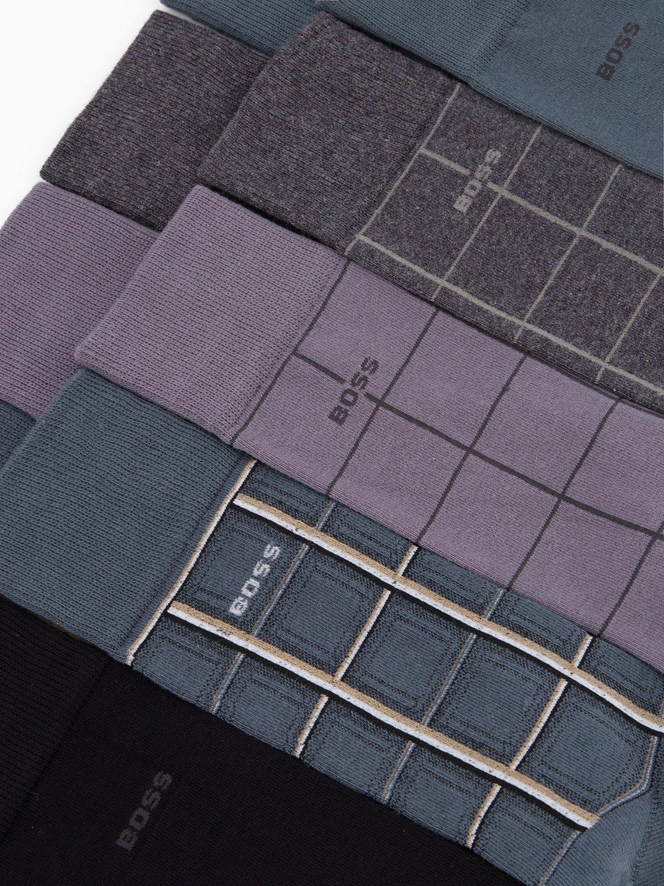  image of boss-bodywear-5-pack-check-crew-sock-gift-set-grey