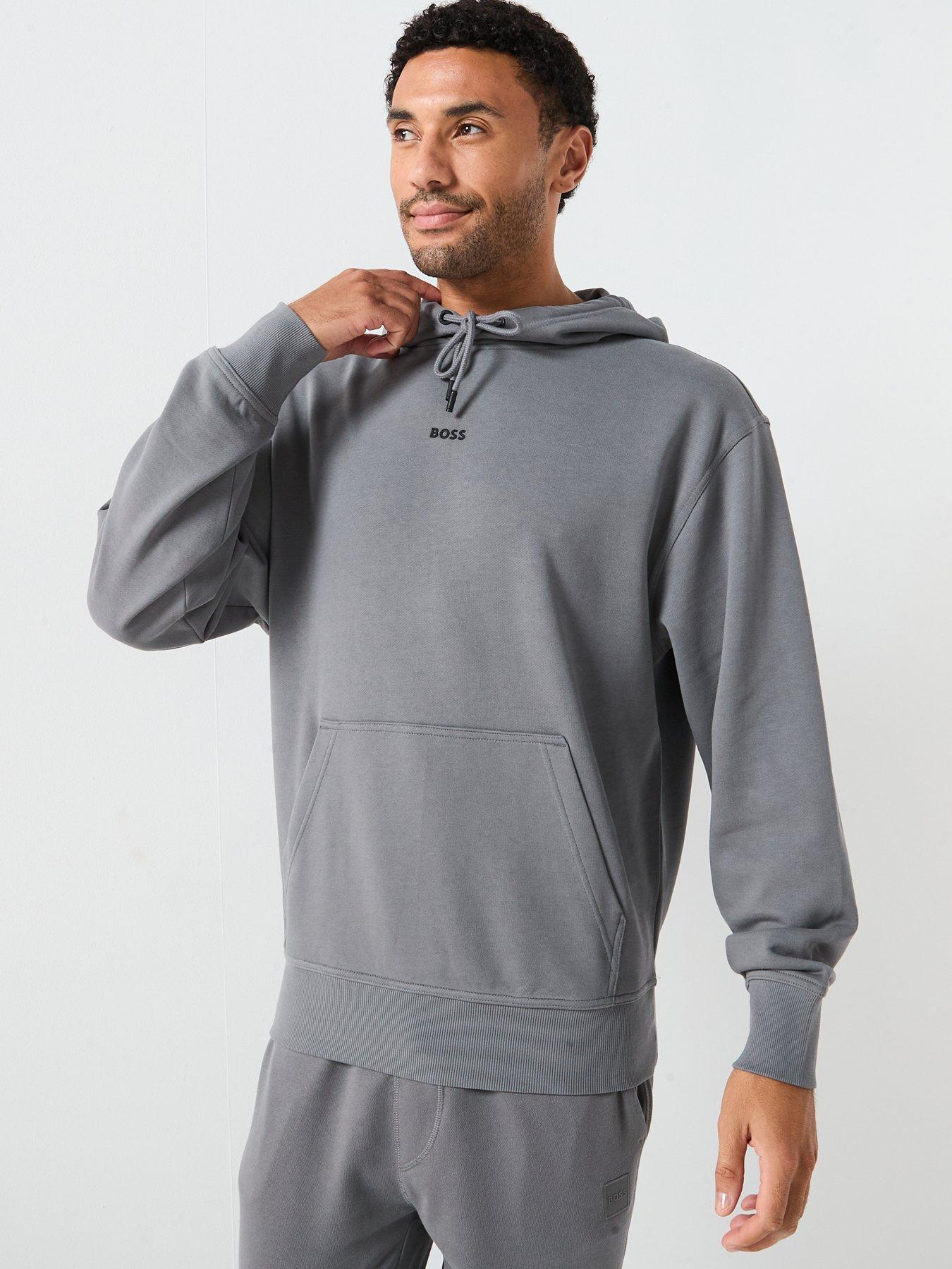 undefined Boss Wesmallhood Regular Fit Centre Logo Overhead Hoodie - Light Grey