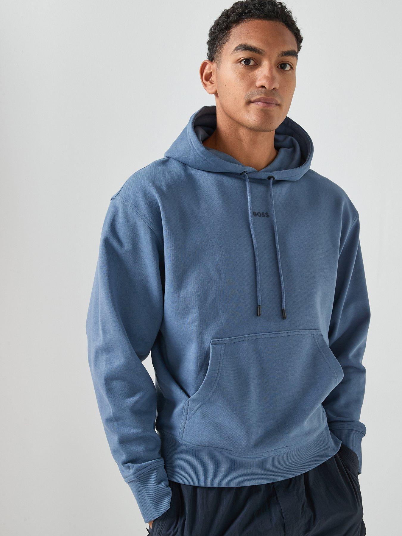 BOSS Wesmallhood Regular Fit Centre Logo Overhead Hoodie - Blue