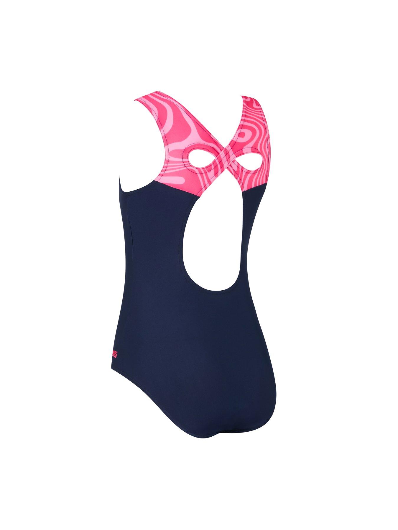 Image 5 of 5 of Zoggs Junior Girl's Fever Heart Infinity Back Swimsuit - Navy