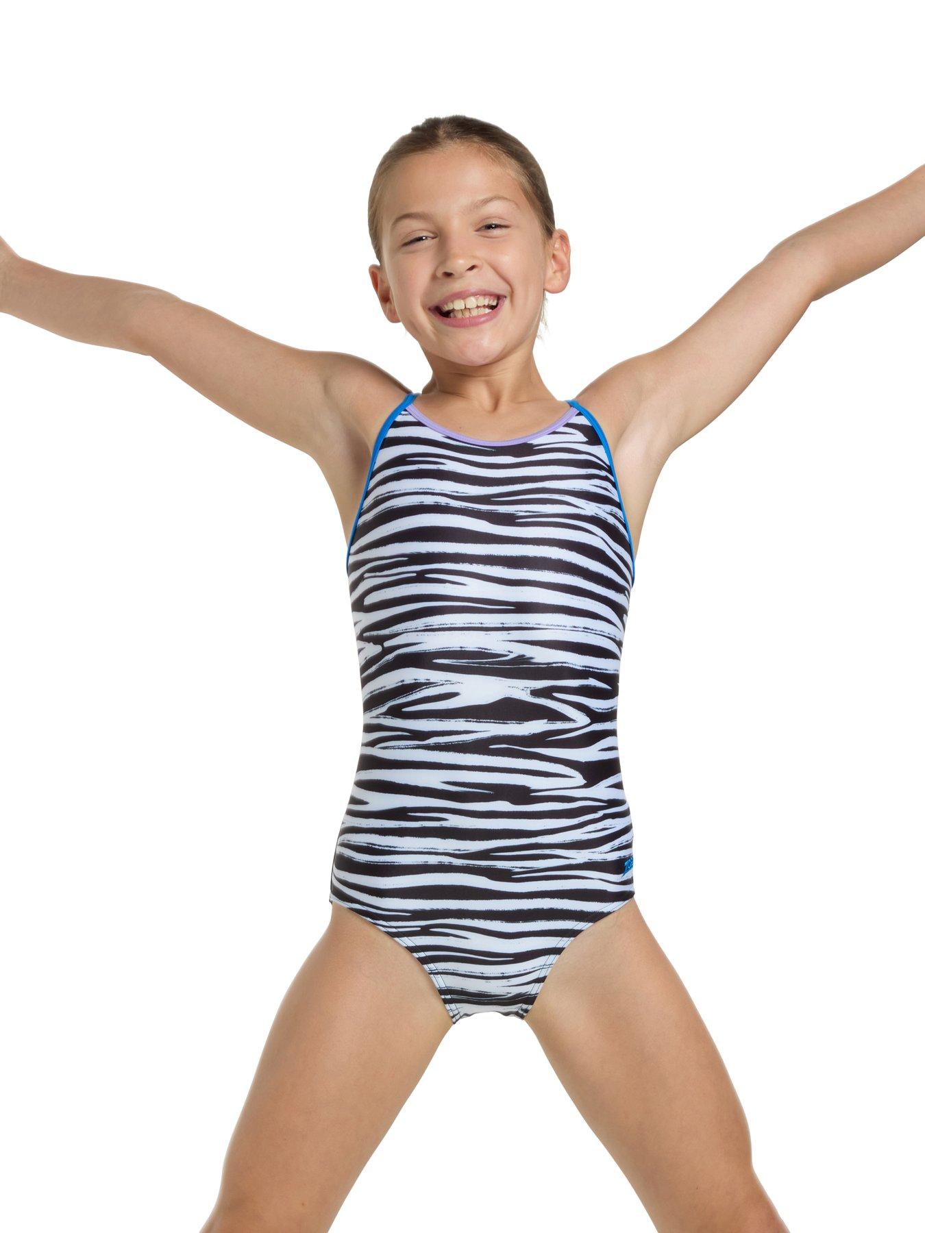 Image 2 of 5 of Zoggs Junior Girl's Lito Stripes Starback Swimsuit - Navy