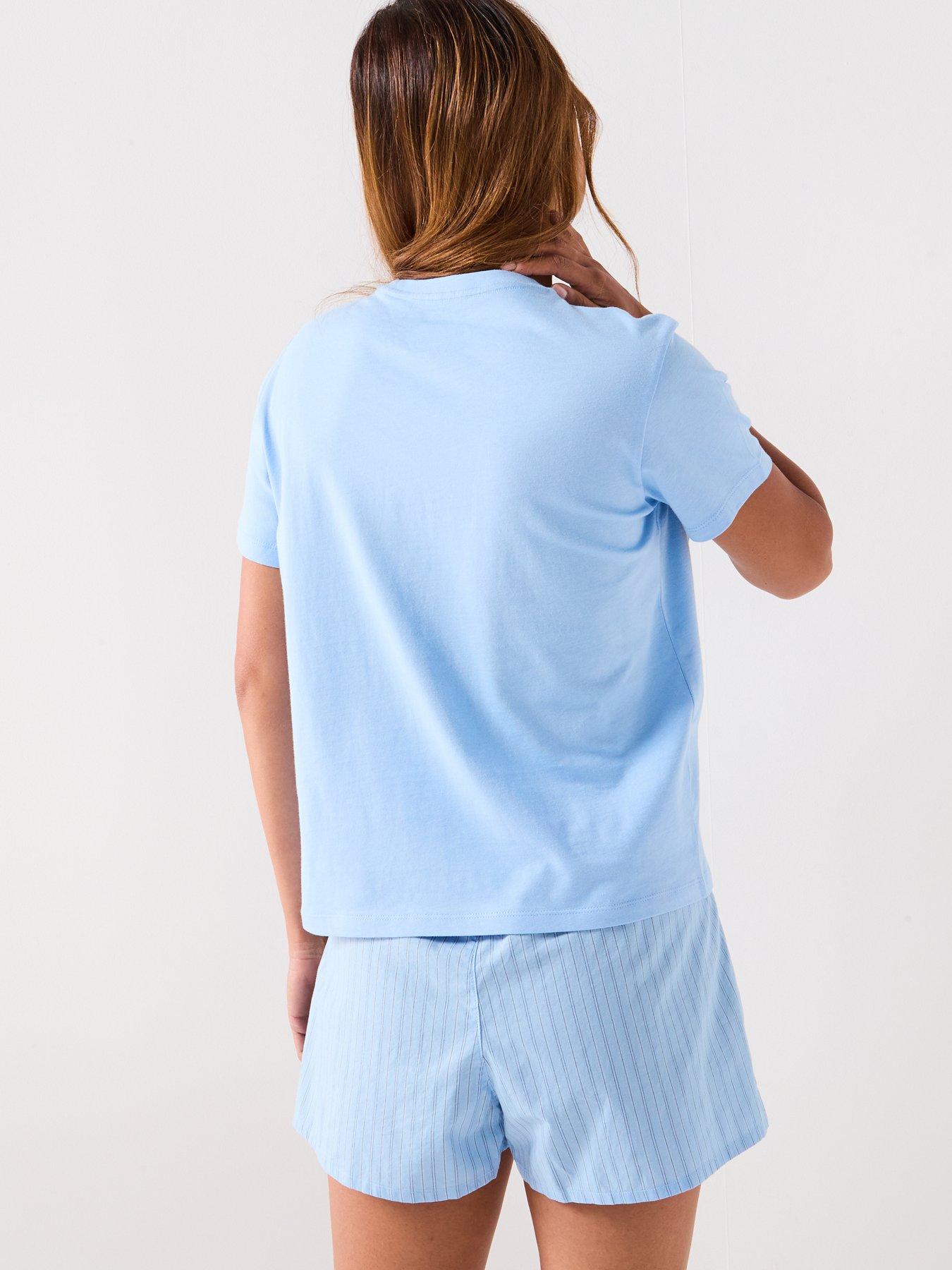 Image 2 of 5 of Calvin Klein Short Sleeve T-Shirt &amp; Striped Short Pyjama Set - Blue