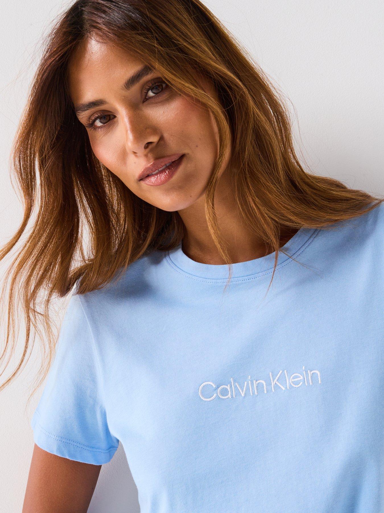 Image 4 of 5 of Calvin Klein Short Sleeve T-Shirt &amp; Striped Short Pyjama Set - Blue