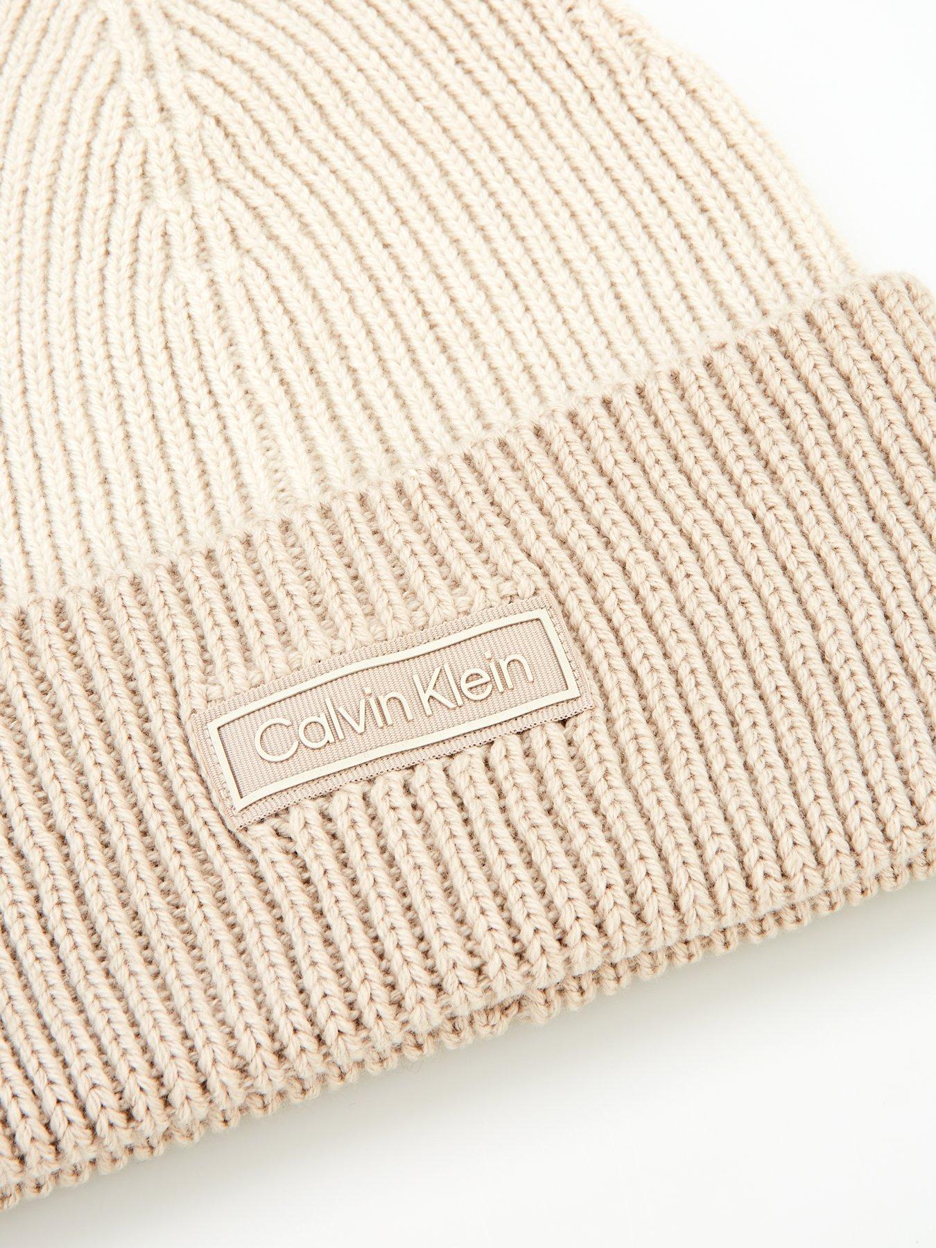  image of calvin-klein-wool-chunky-ribbed-beanie-white