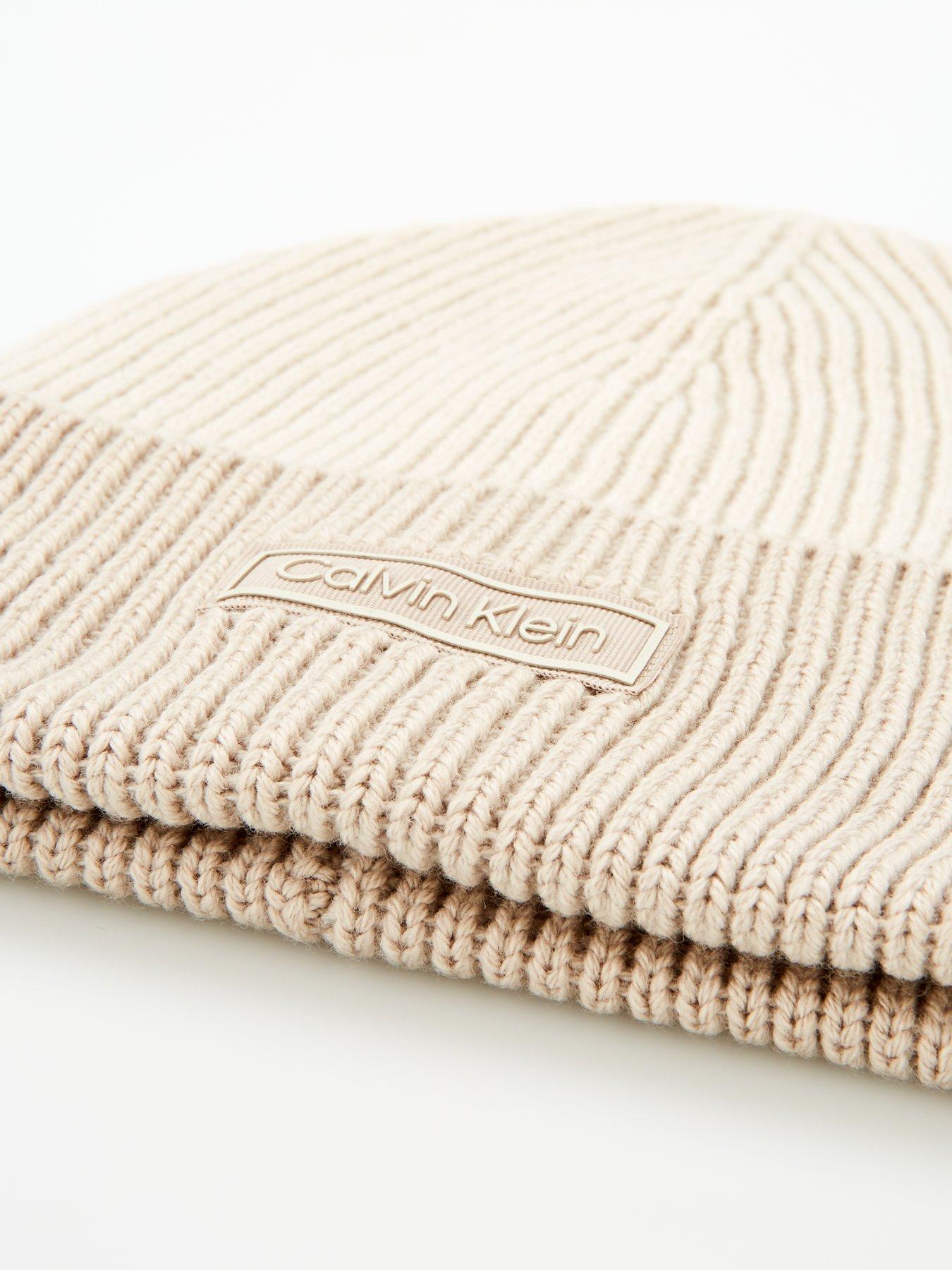  image of calvin-klein-wool-chunky-ribbed-beanie-white