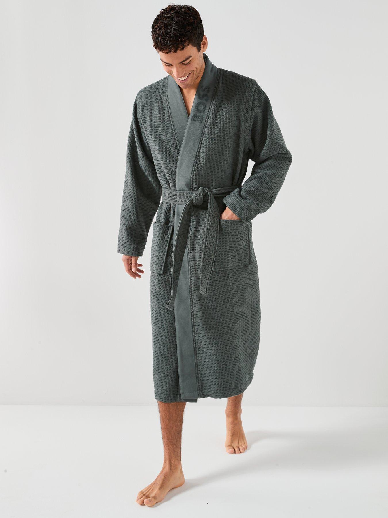  image of boss-bodywear-waffle-kimono-robe-green