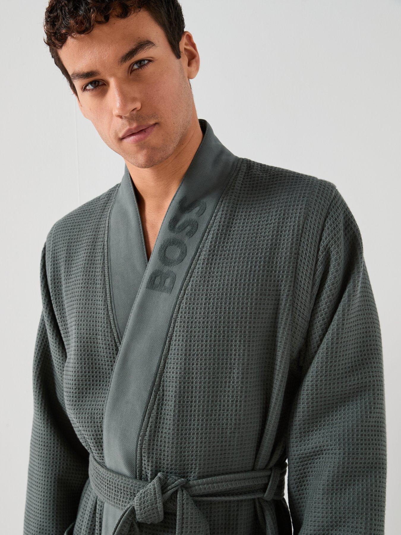 BOSS Bodywear Waffle Kimono Robe - Green | Littlewoods
