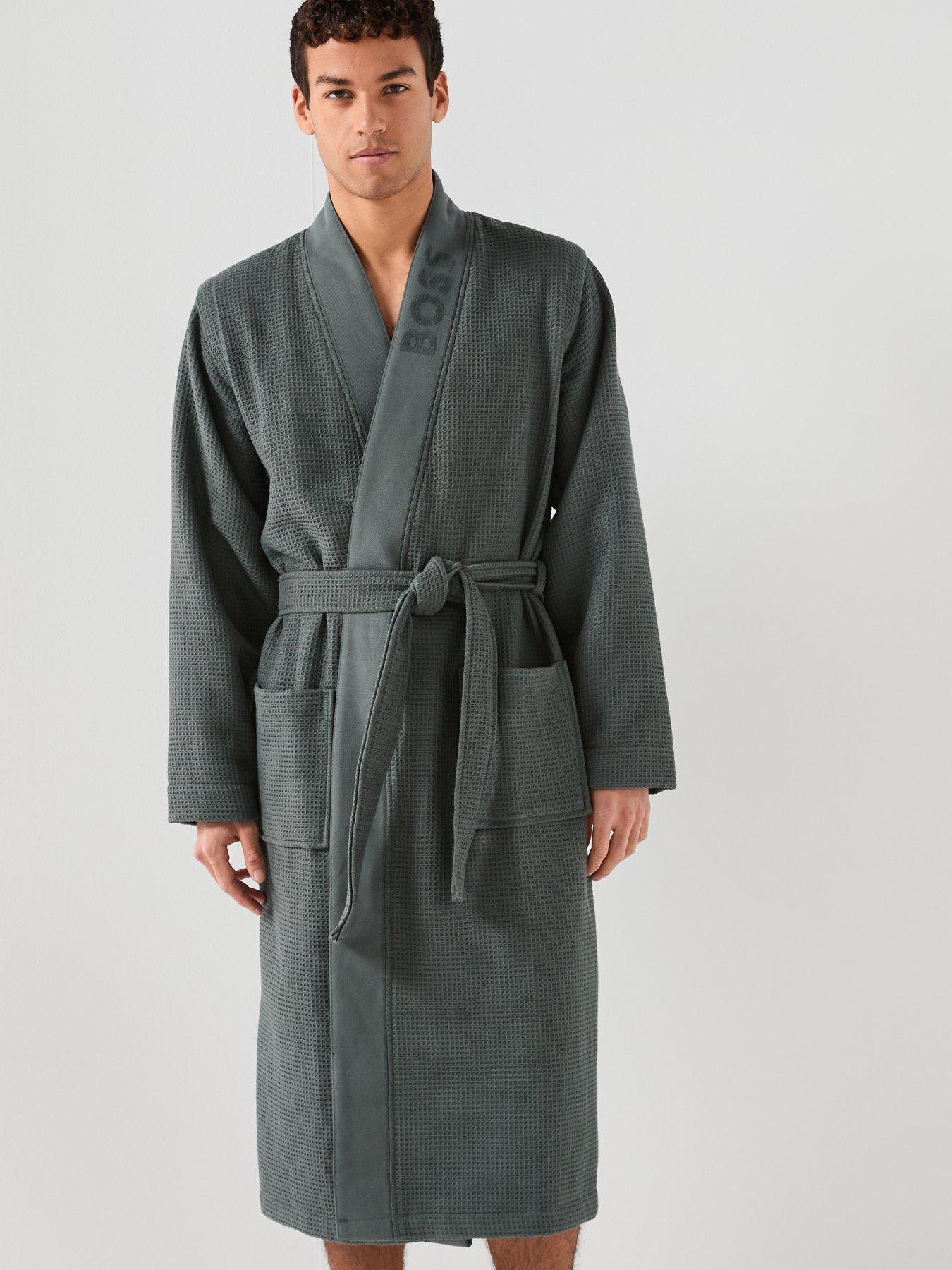  image of boss-bodywear-waffle-kimono-robe-green