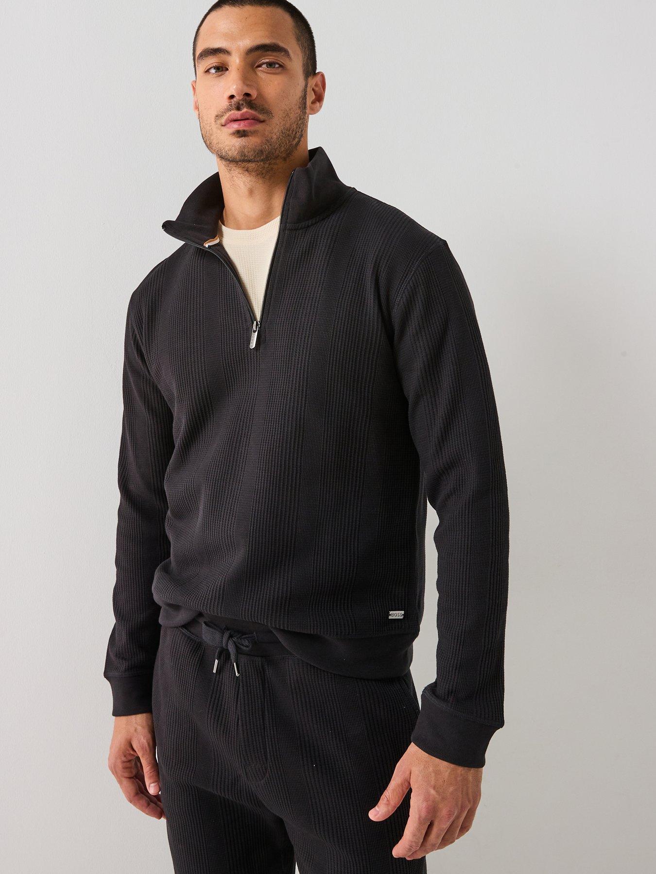  image of boss-bodywear-structure-waffle-14-zip-top-black
