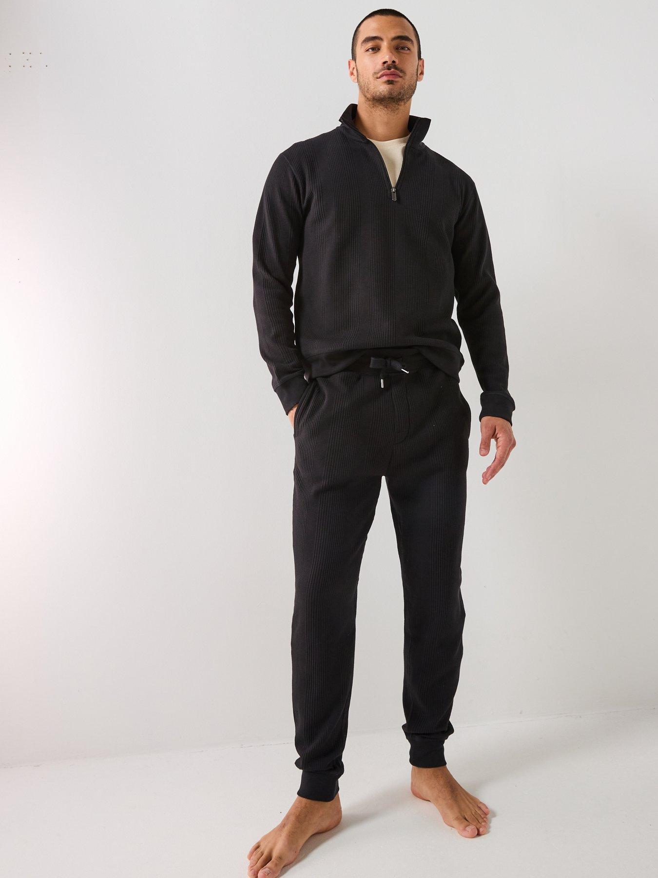  image of boss-bodywear-structure-waffle-14-zip-top-black