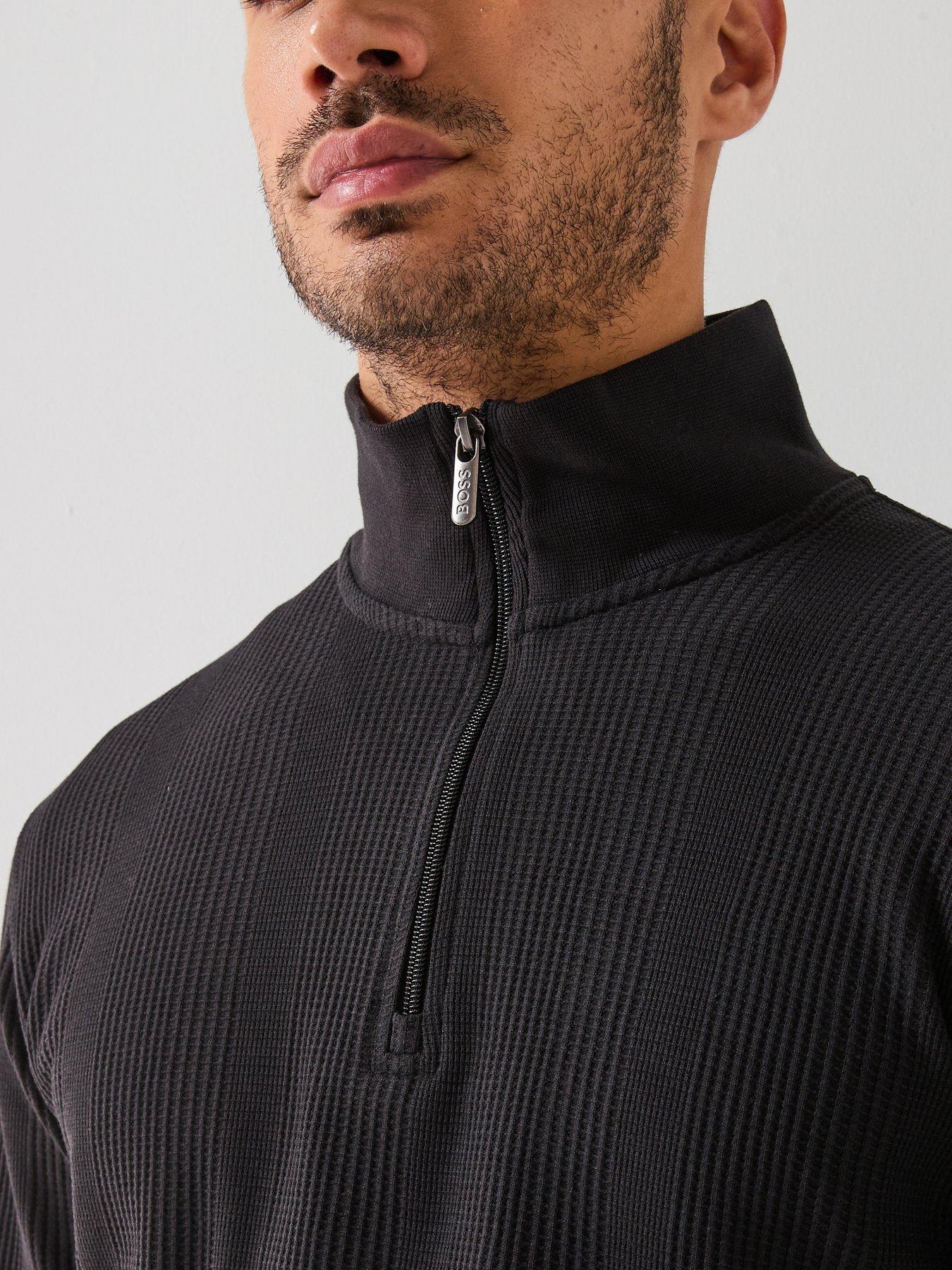  image of boss-bodywear-structure-waffle-14-zip-top-black