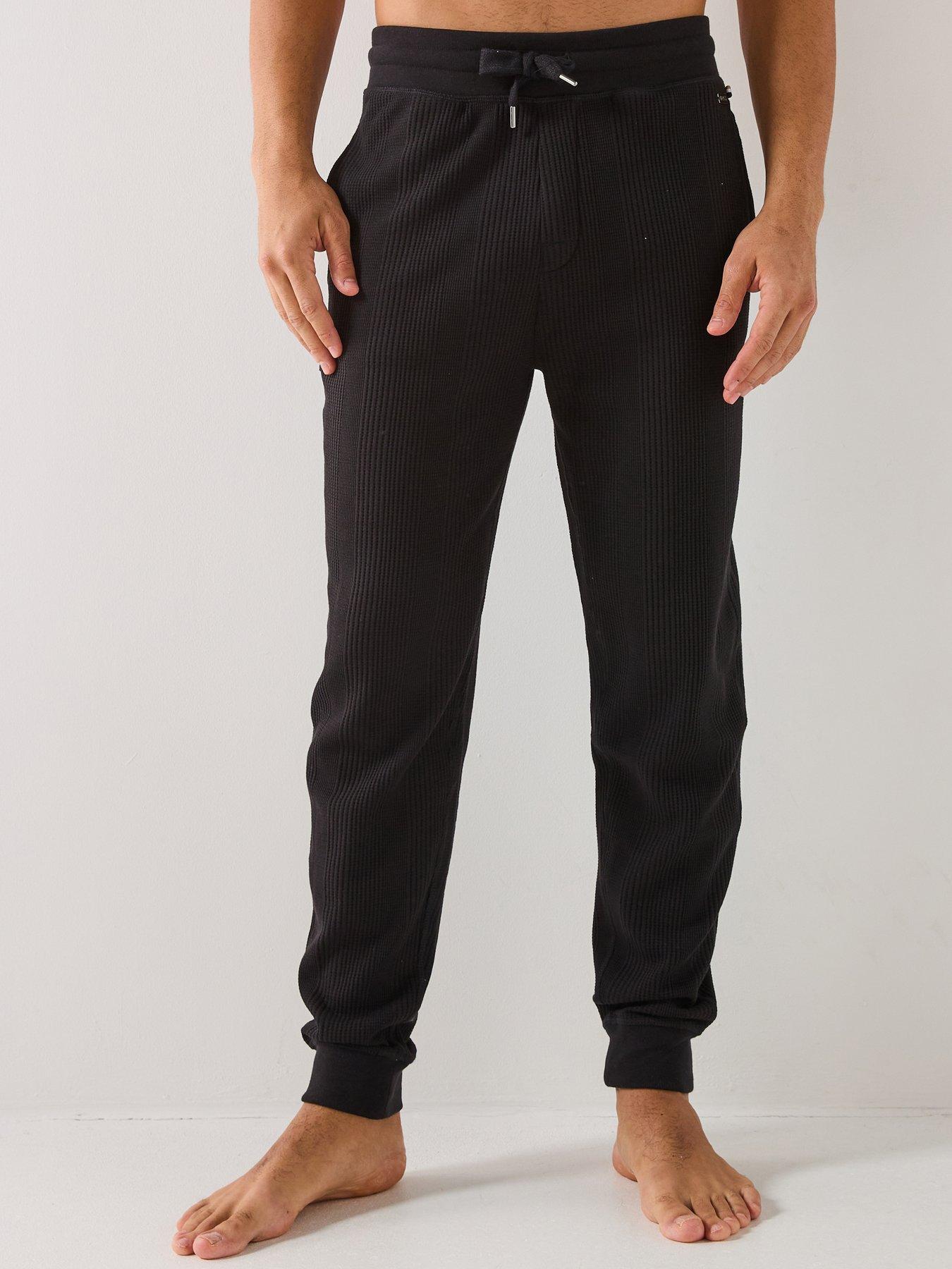 BOSS Bodywear Structure Waffle Cuff Pants - Black