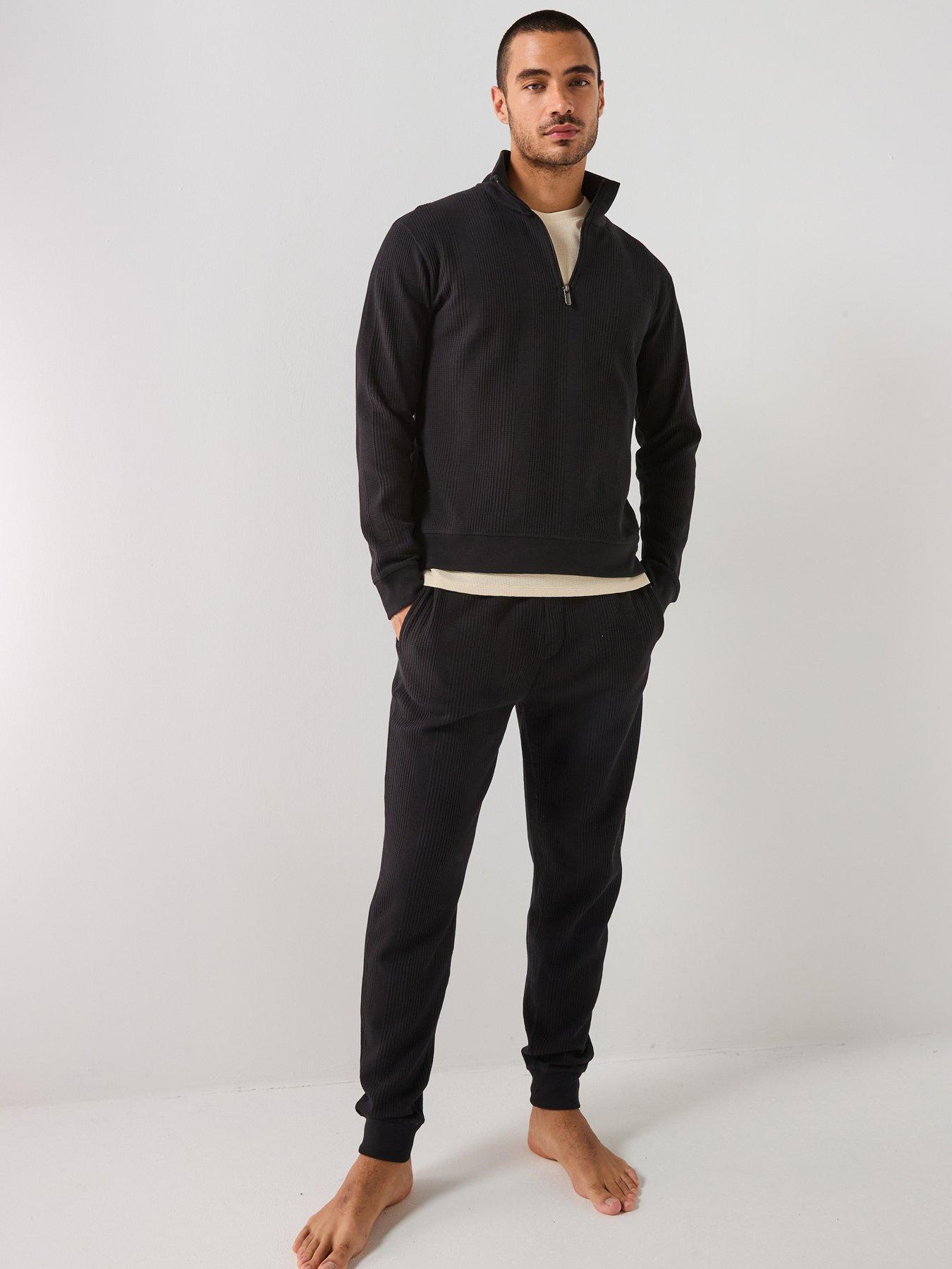  image of boss-bodywear-structure-waffle-cuff-pants-black