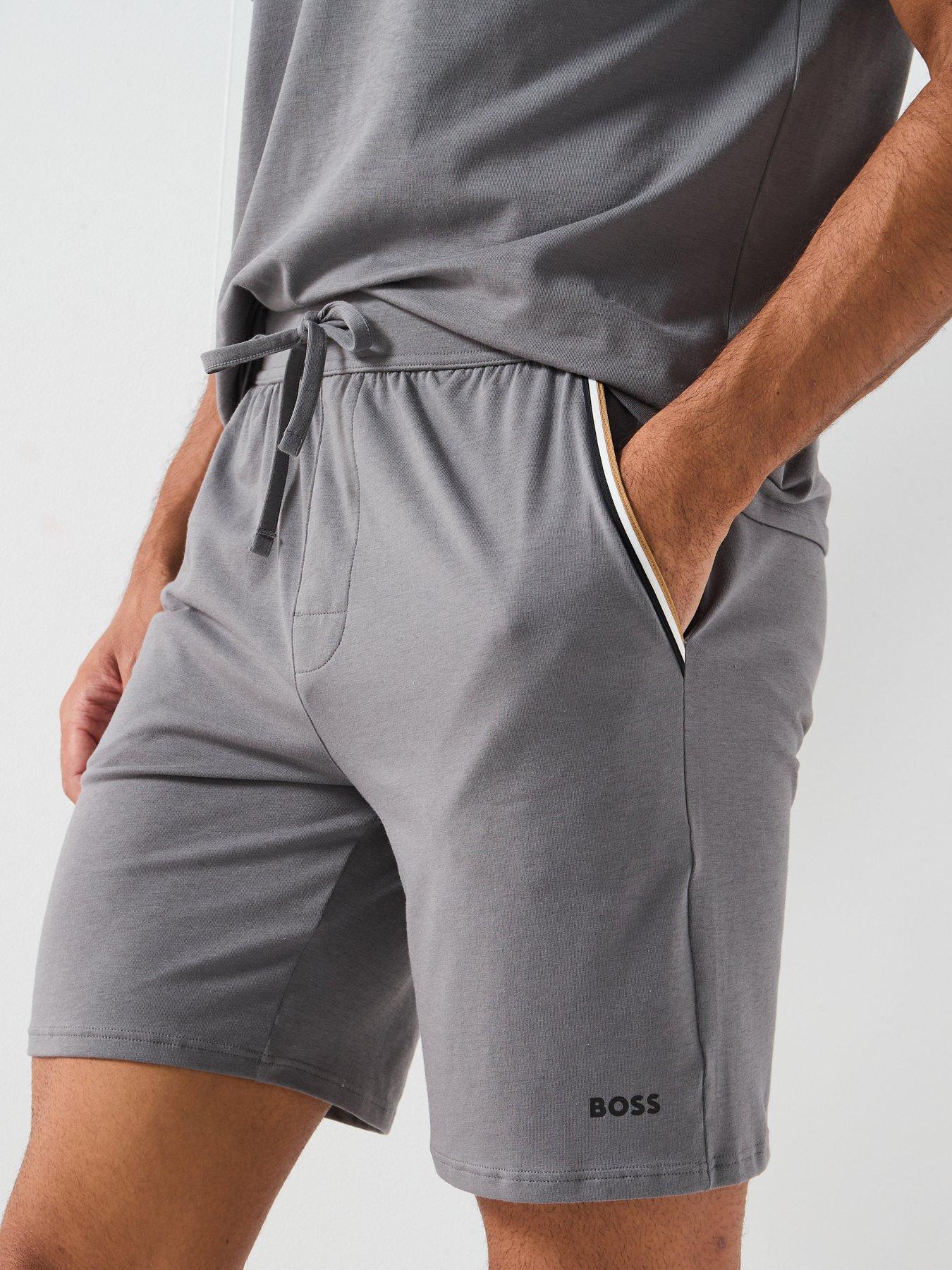 Image 4 of 4 of BOSS Unique Global Stripe Taped Loungewear Shorts - Grey