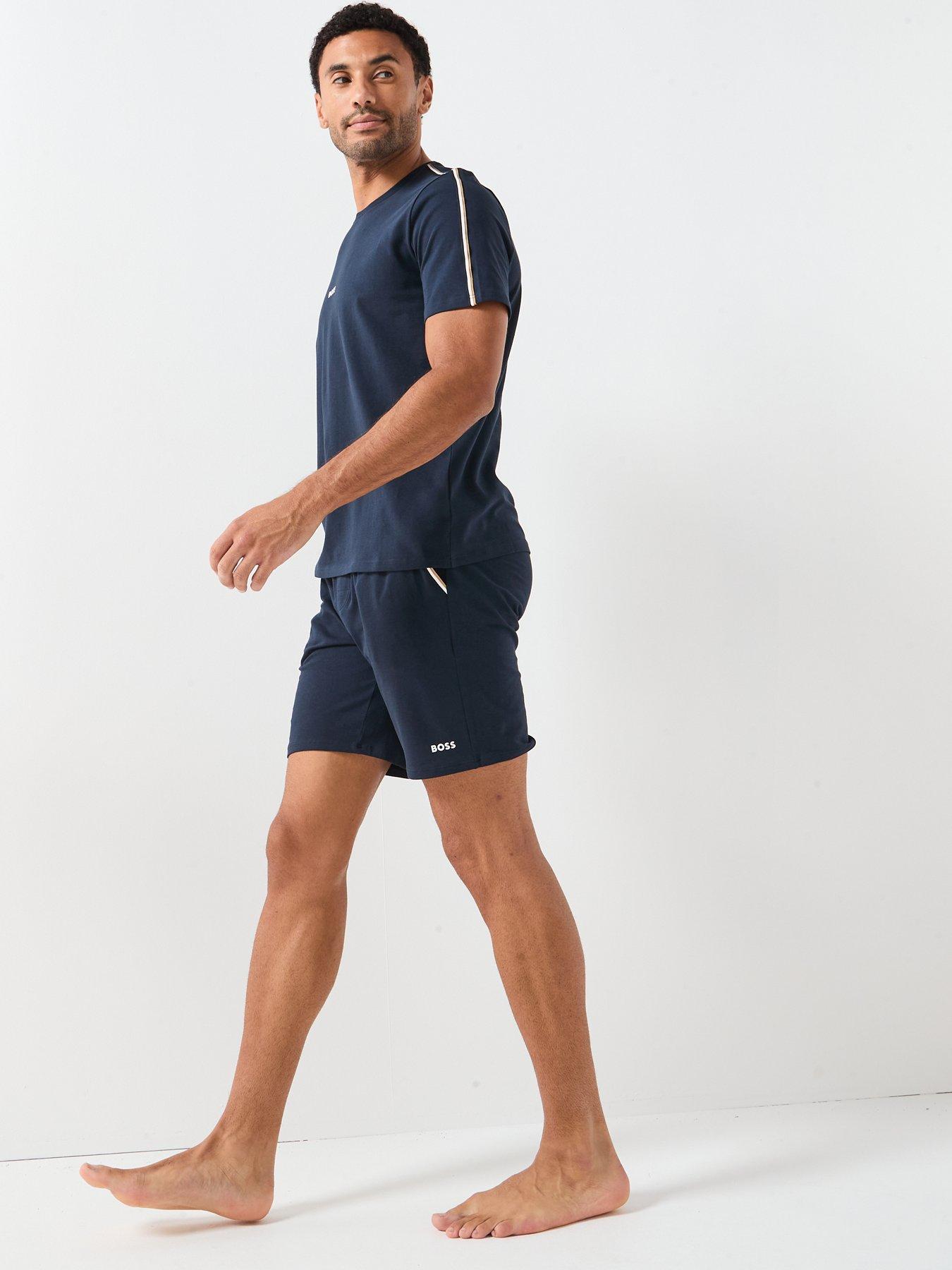 Image 5 of 5 of BOSS Boss Unique Global Stripe Taped Loungewear Shorts - Navy