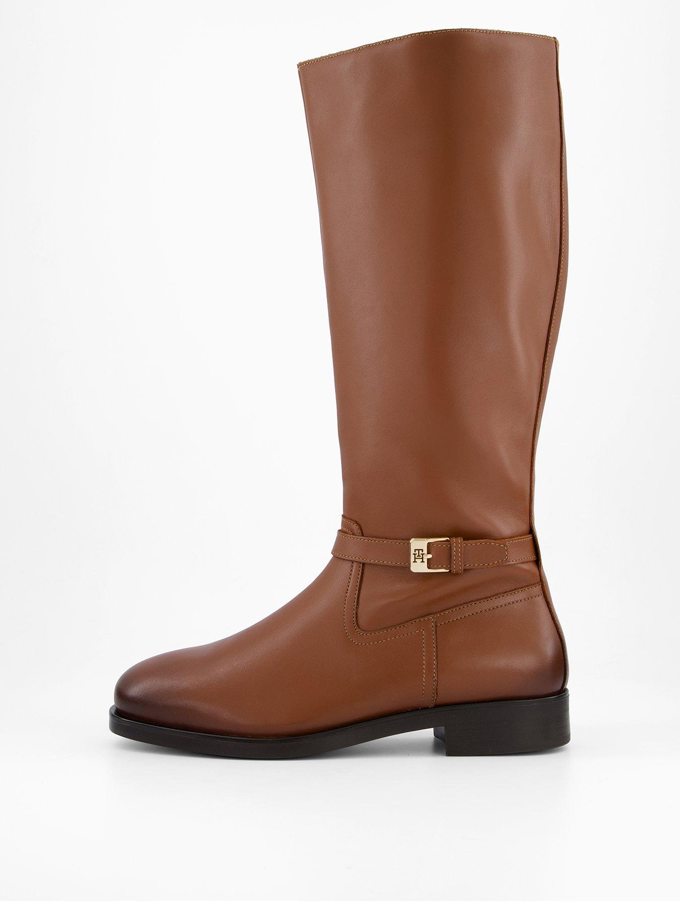  image of tommy-hilfiger-buckle-detail-leather-long-boot-brown