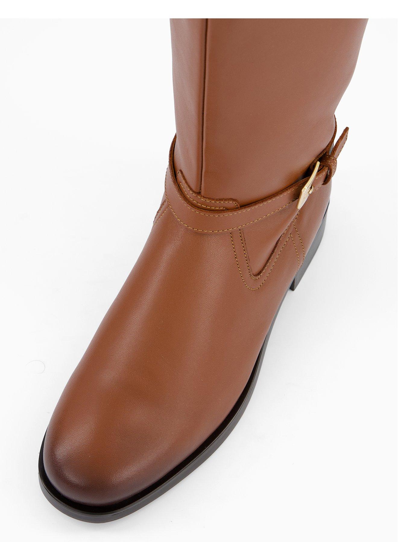  image of tommy-hilfiger-buckle-detail-leather-long-boot-brown