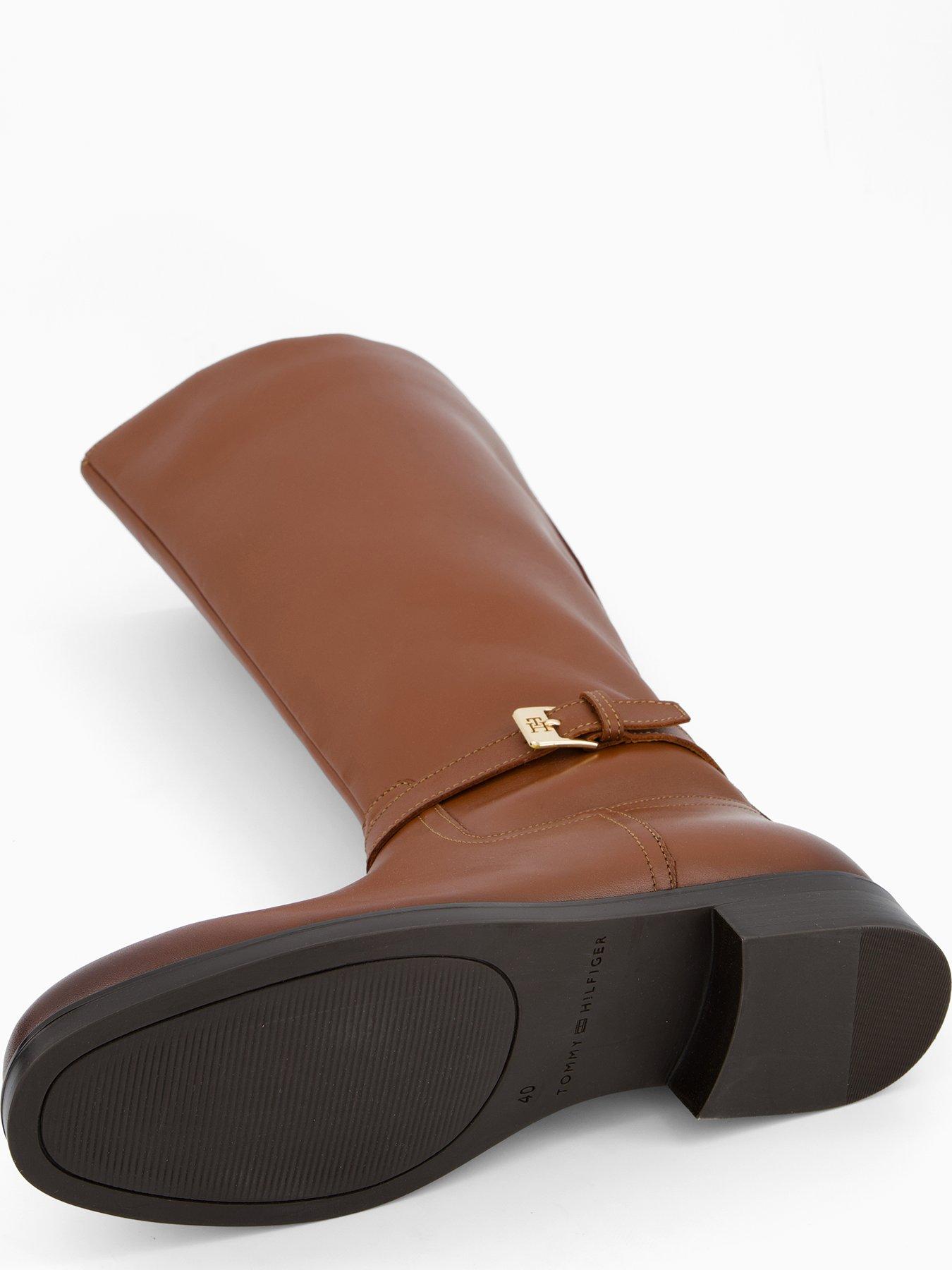  image of tommy-hilfiger-buckle-detail-leather-long-boot-brown