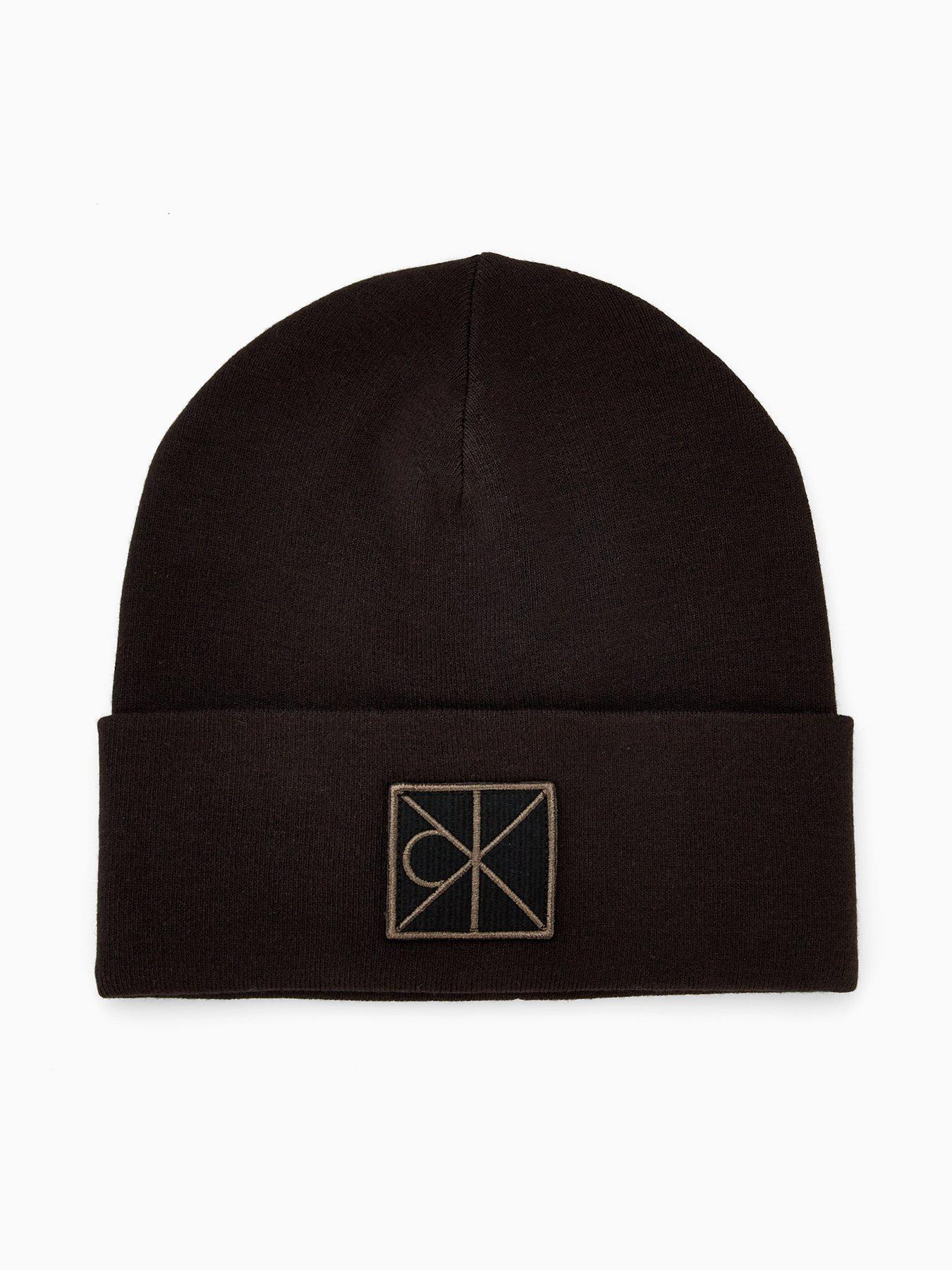  image of calvin-klein-embelished-patch-ribbed-beanie-black