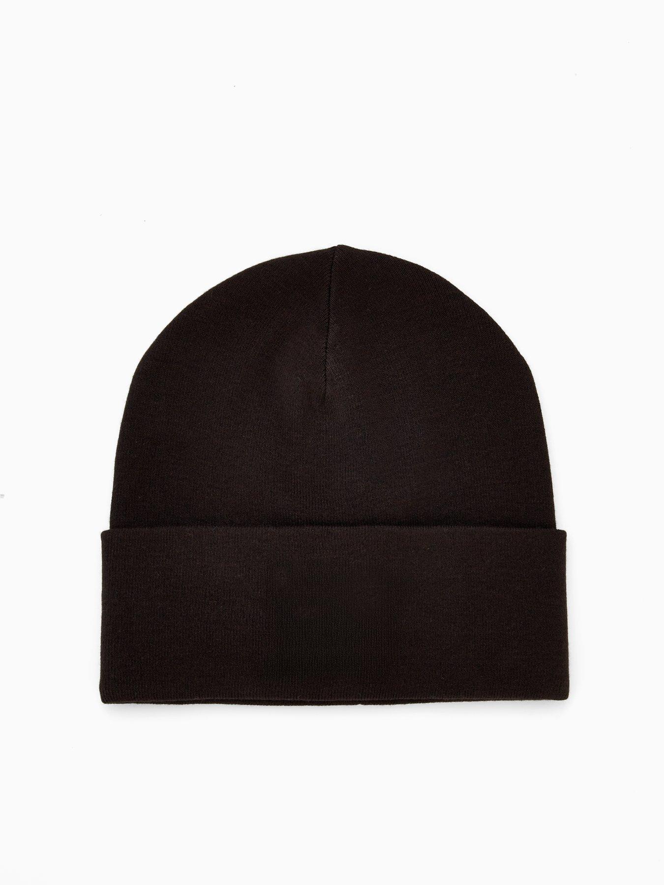  image of calvin-klein-embelished-patch-ribbed-beanie-black