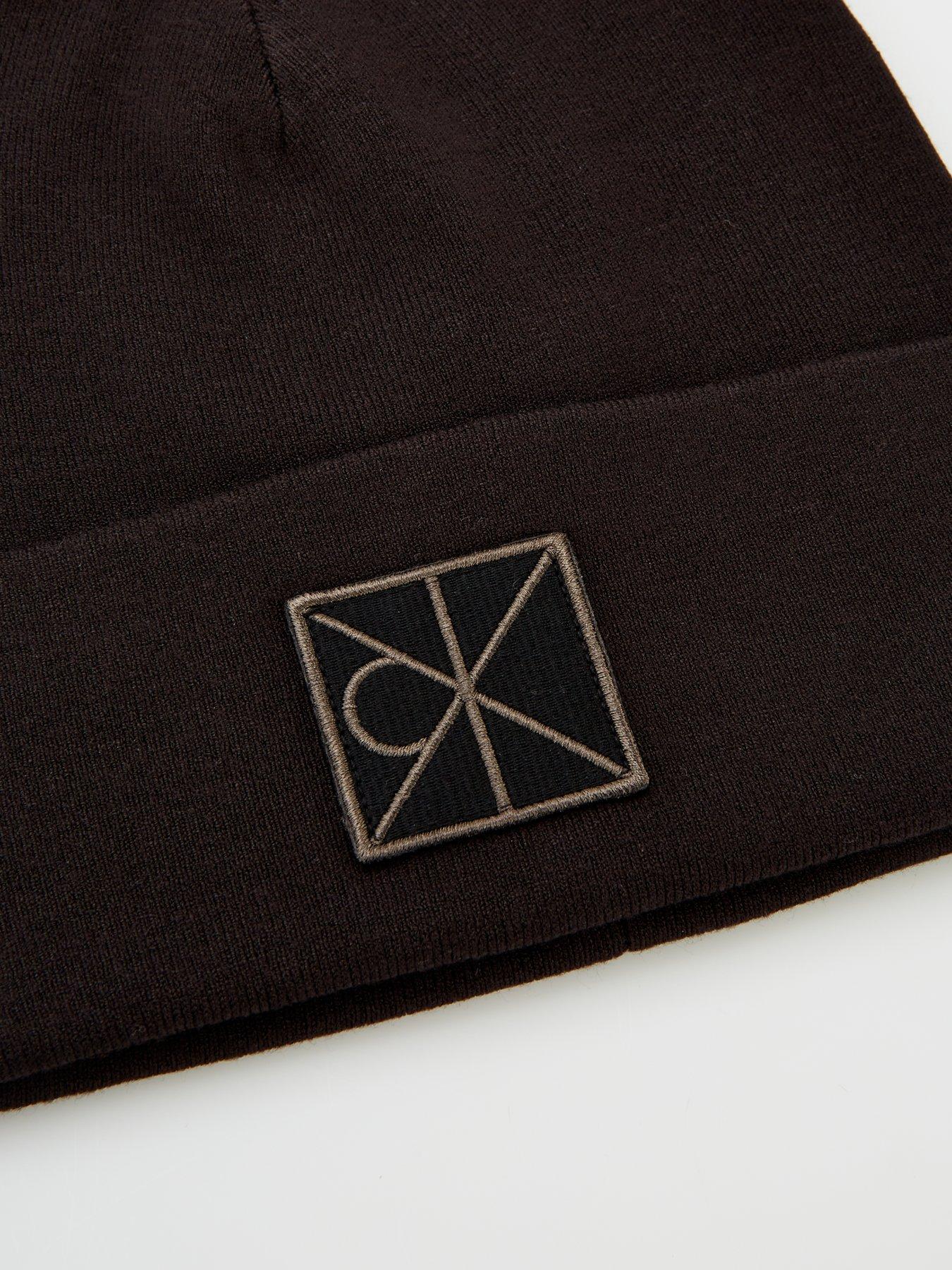  image of calvin-klein-embelished-patch-ribbed-beanie-black
