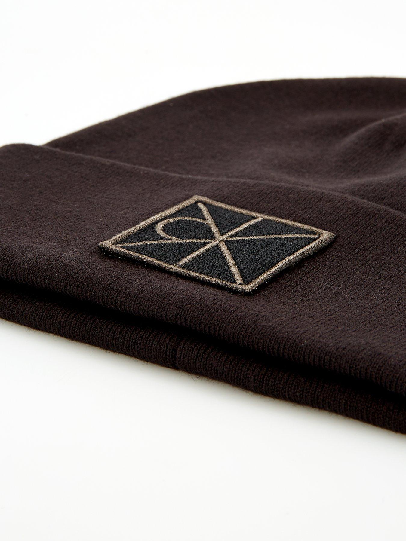  image of calvin-klein-embelished-patch-ribbed-beanie-black