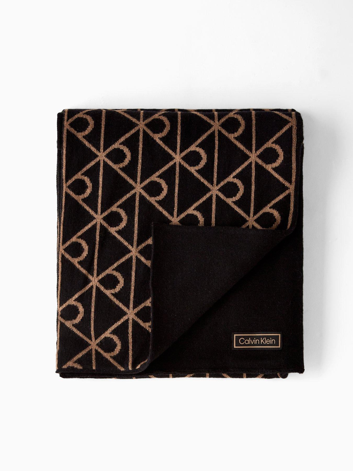  image of calvin-klein-embellished-reversible-wool-scarf-black