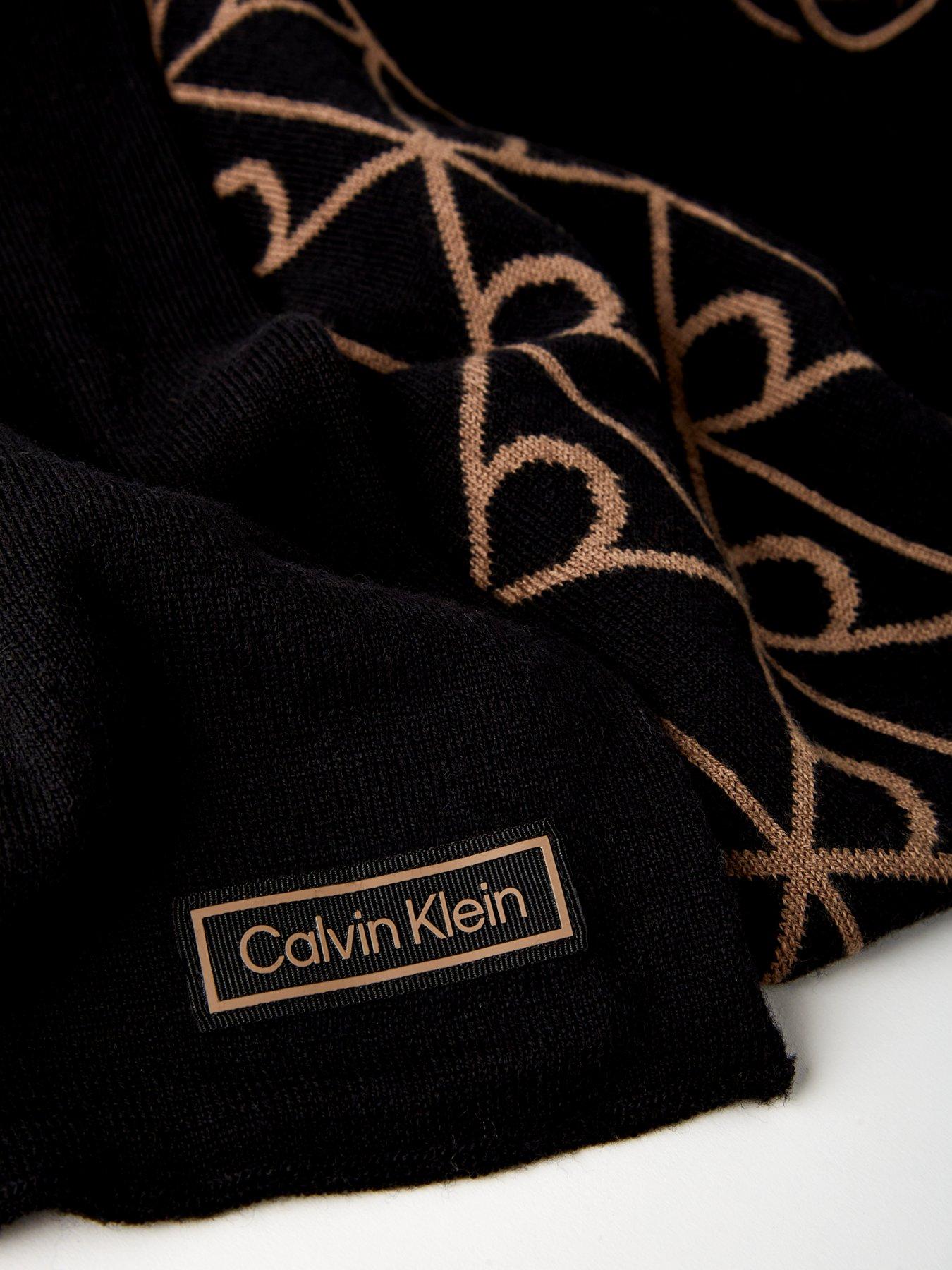  image of calvin-klein-embellished-reversible-wool-scarf-black