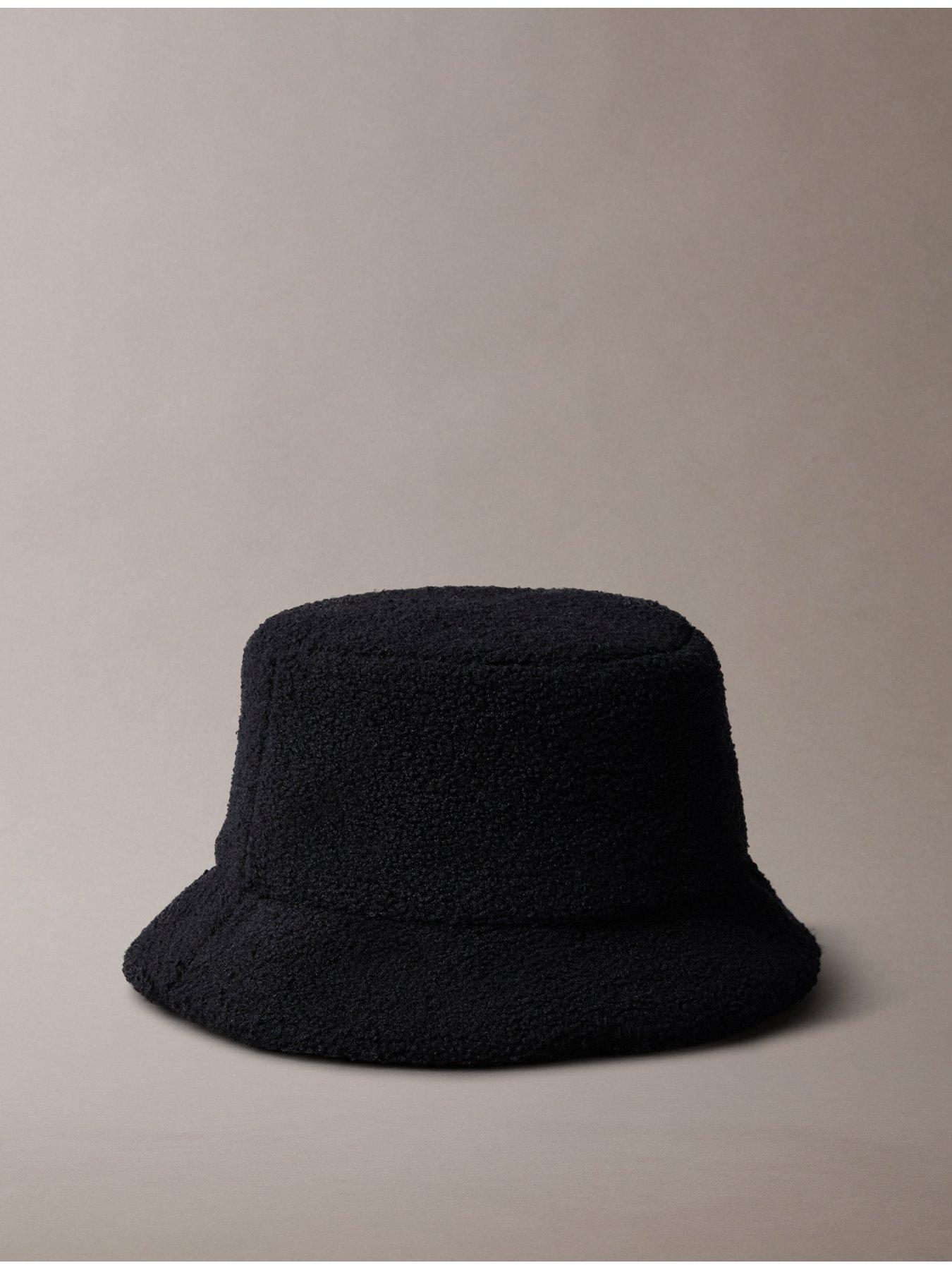 image of calvin-klein-teddy-boucle-ck-patch-bucket-hat-black