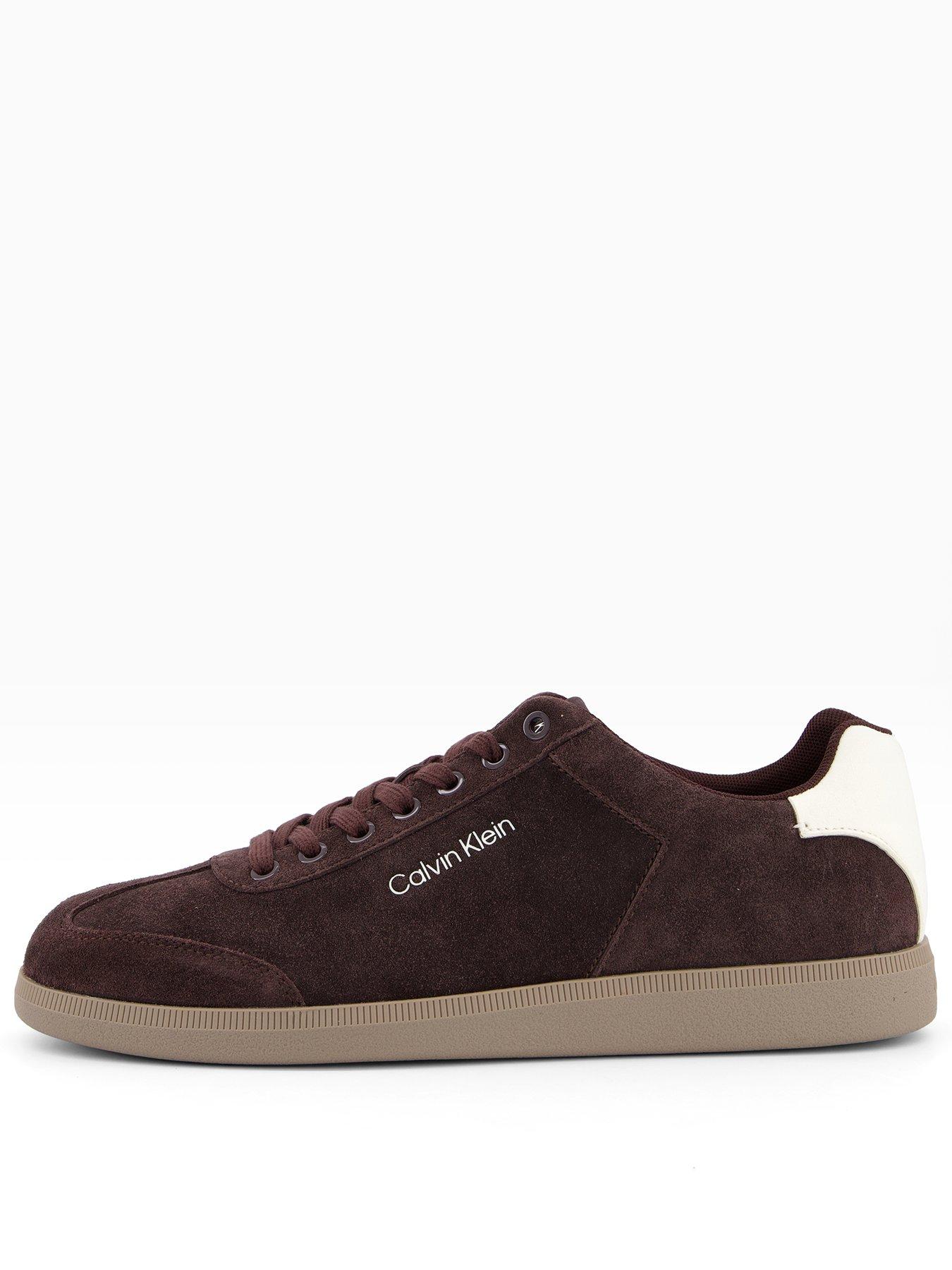 Image 1 of 7 of Calvin Klein Low Cupsole Laceup Suede Trainers - Brown