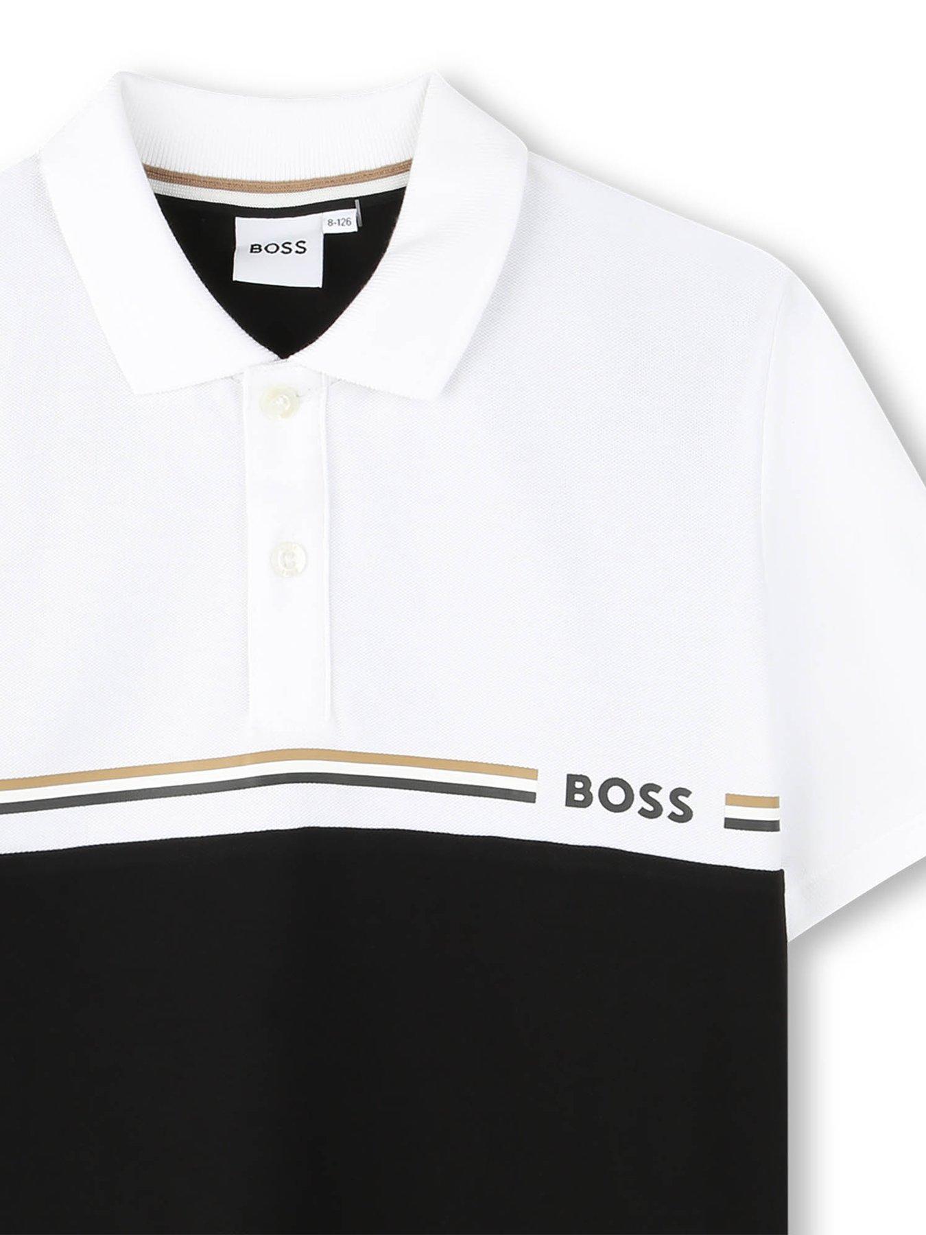  image of boss-boys-colour-block-short-sleeve-polo-shirt-black