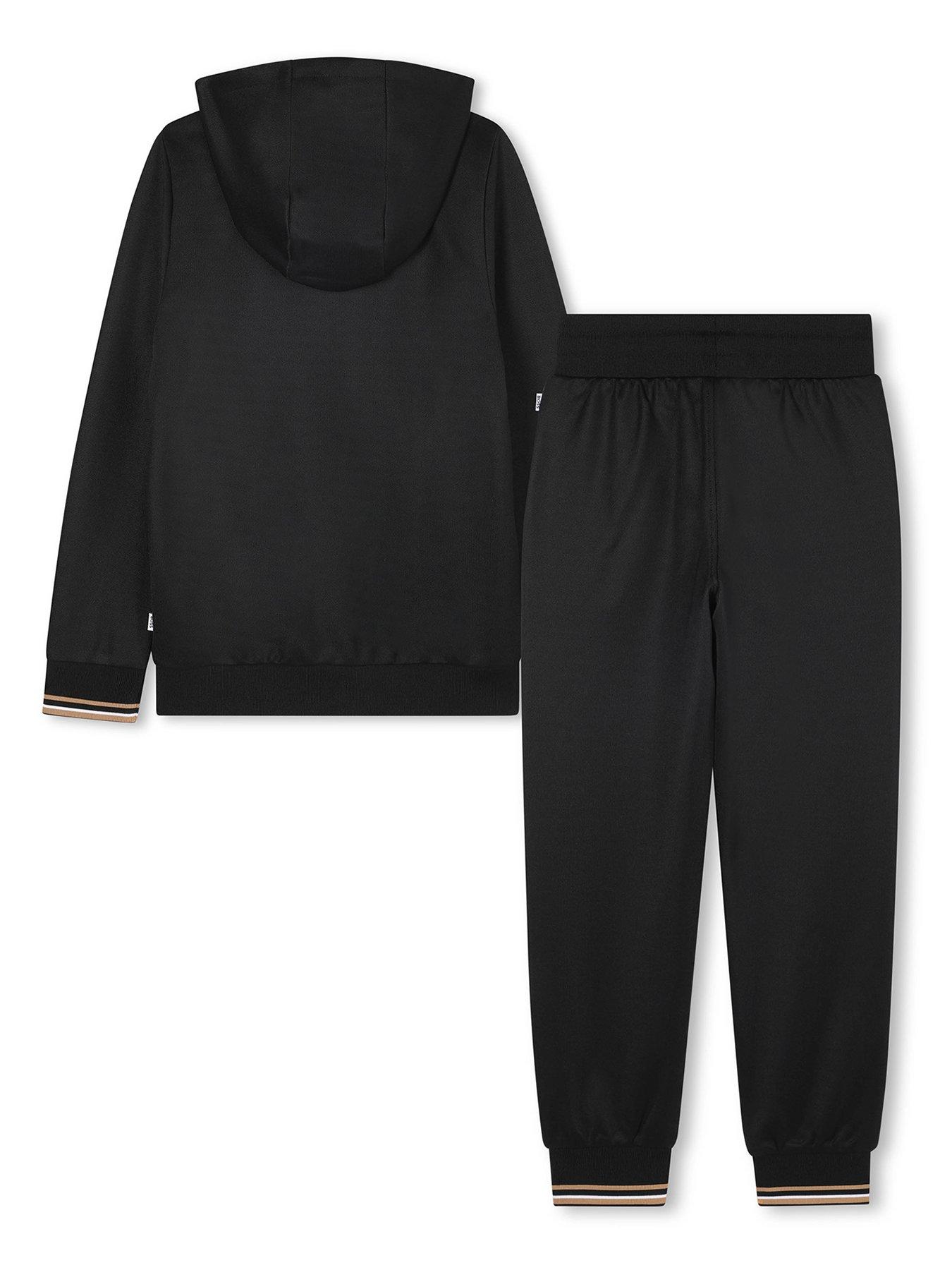 back image of boss-boys-zip-through-hoodie-jog-set-black