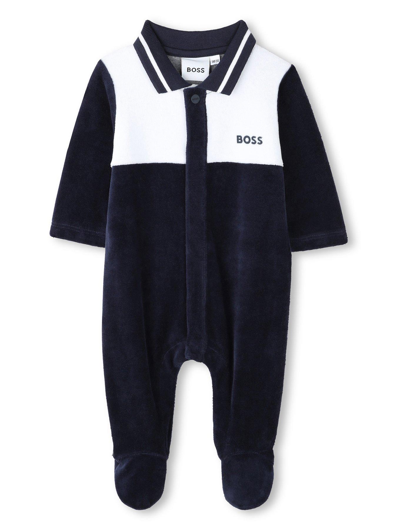 front image of boss-newborn-baby-boys-polo-collar-sleepsuit-navy